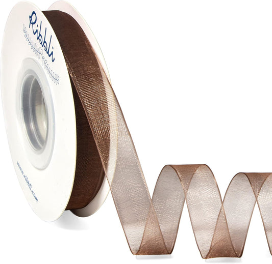 Ribbli Brown Organza Ribbon,1/2 Inches x Continuous 50 Yard, Brown Sheer Ribbon for Gift Wrapping,Cookie Wrapping,Wedding Decoration,All Crafting and Sewing