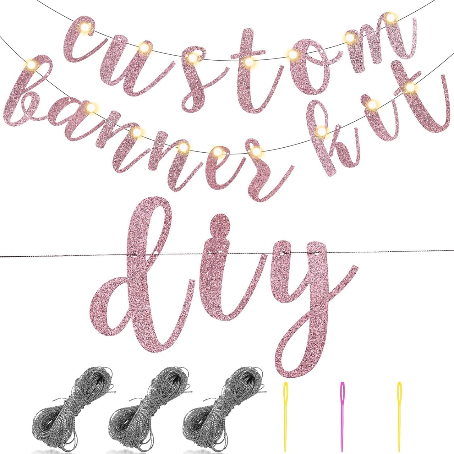 TaoBary 167 Pcs DIY Banner Kit Happy Birthday Glitter Banner Customizable Glitter Make Your Own Kit 162 Letters Symbols and Numbers 3 Rope for Birthday Halloween Wedding Christmas(Rose Gold)