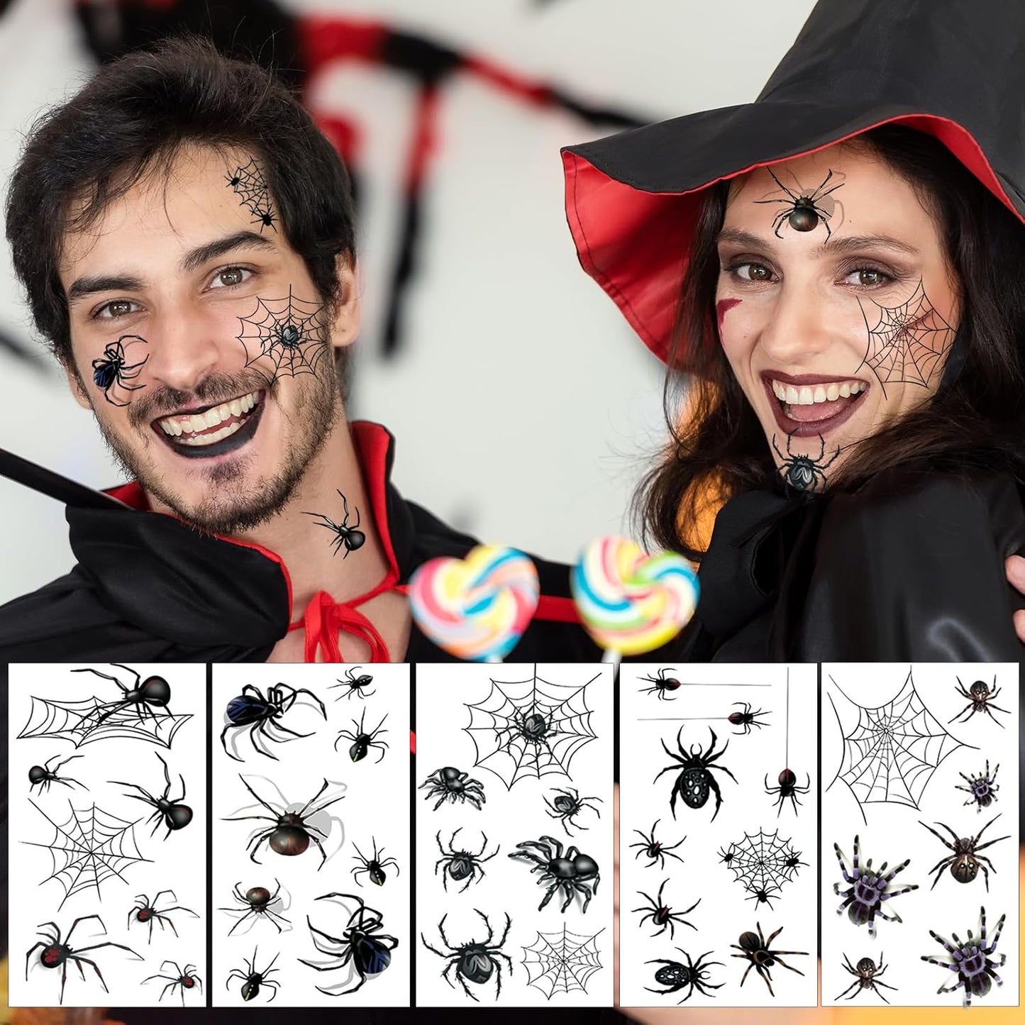 80+ PCS Halloween Spider Web Temporary Tattoos Halloween Makeup Kit for Women Adults, Halloween Face Tattoos Realistic 3D Spider Web Fake Tattoos for Kids Halloween Temporary Tattoos