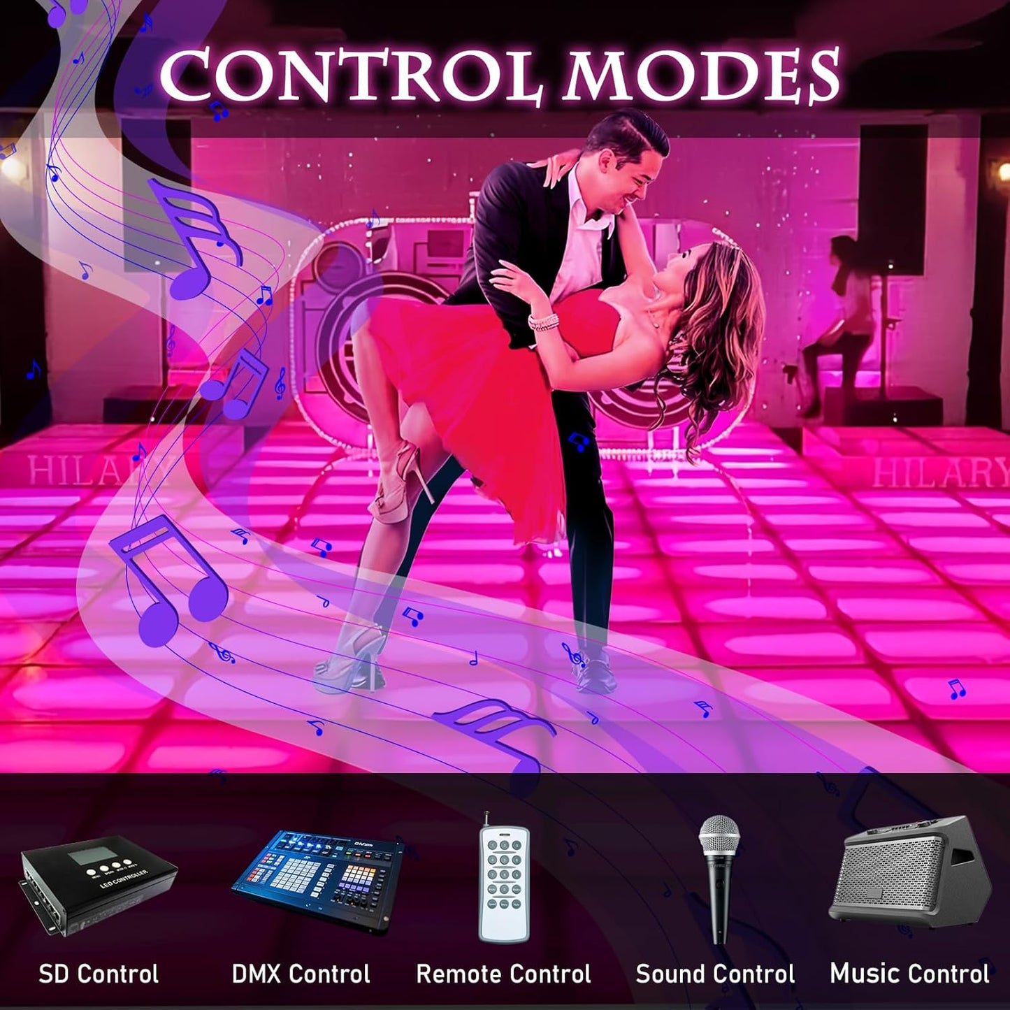 Dance Floor Stage Lights-Tempered Glass with Flight Case - RGB Color Changing Lights for Wedding, Party, Club - Non-Slip (RGB-Magnetic, 8 * 8 FT)