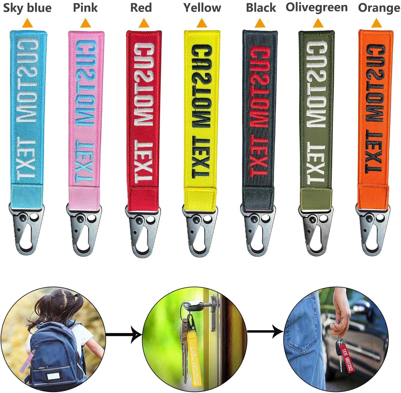 mvcen Personalized Embroidery Keychain, Custom Name Tag Personalized Text Keychain Custom Luggage Tags Key Fob Ring Accessories for Crate, Backpacks, Car, Keyring, Gift