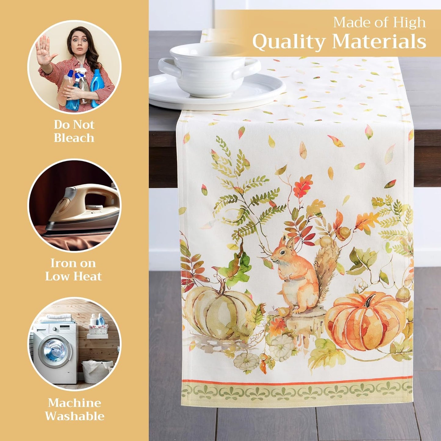 Maison d' Hermine Table Runner 100% Cotton Double Layer Table Runners 108 inches Long Decorative for Home Kitchen Dining Party Baby Shower Wedding Bridal Shower (Pumpkin Passion, 14.50" x 108")