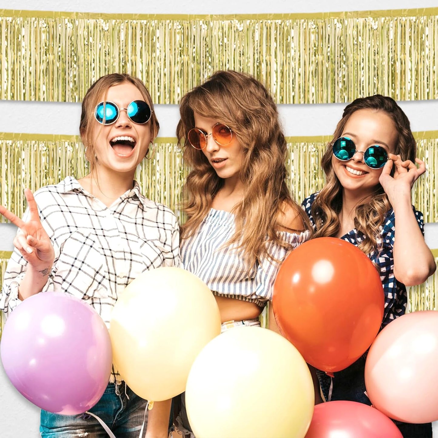 6 Pack 10 Feet Light Gold Foil Fringe Garland Metallic Tinsel Streamers Banner Wall Hanging Curtain Backdrop for Parade Floats, Birthday, Graduate, Mother's Day, Wedding Party Decoration