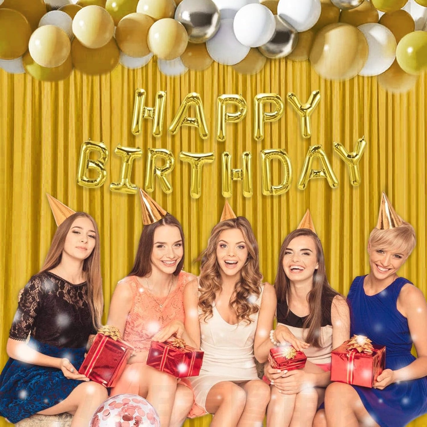 10 x 7 Feet Gold Backdrop Curtain for Partie, Background Curtains for Photoshoot, Birthday, Wedding, Halloween, Thanksgiving, Christmas Day, New Year Party Decorations 5Ft x 7Ft, 2 Panels