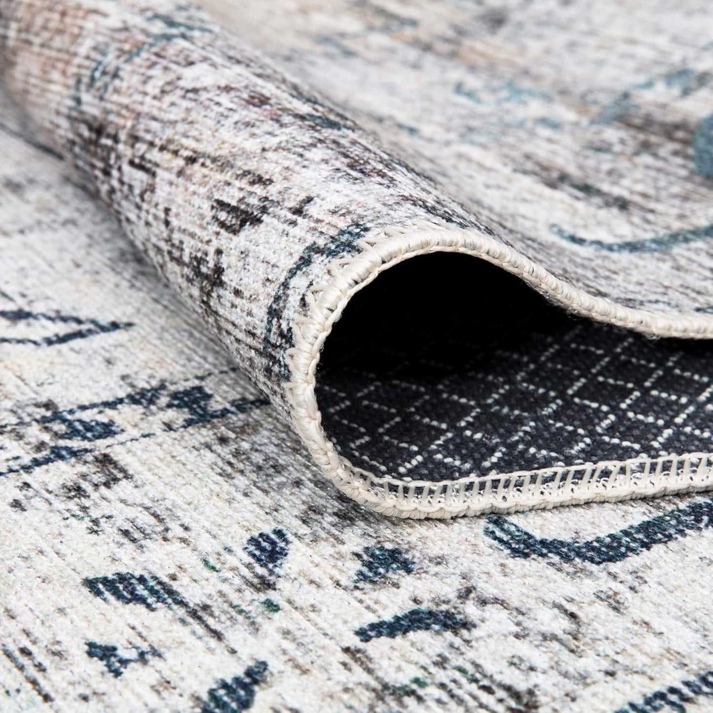 Bloom Rugs Washable Non-Slip 10 ft Runner - Teal/Beige Traditional Runner for Entryway, Hallway, Bathroom, and Kitchen - Exact Size: 2.5' x 10'