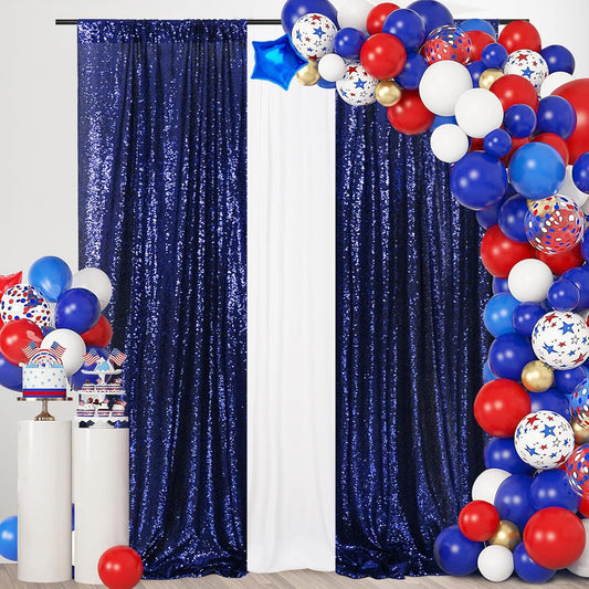SquarePie Sequin Backdrop Curtain 2FT x 8FT Navy Blue 2pcs Curtain Background for Wedding Party
