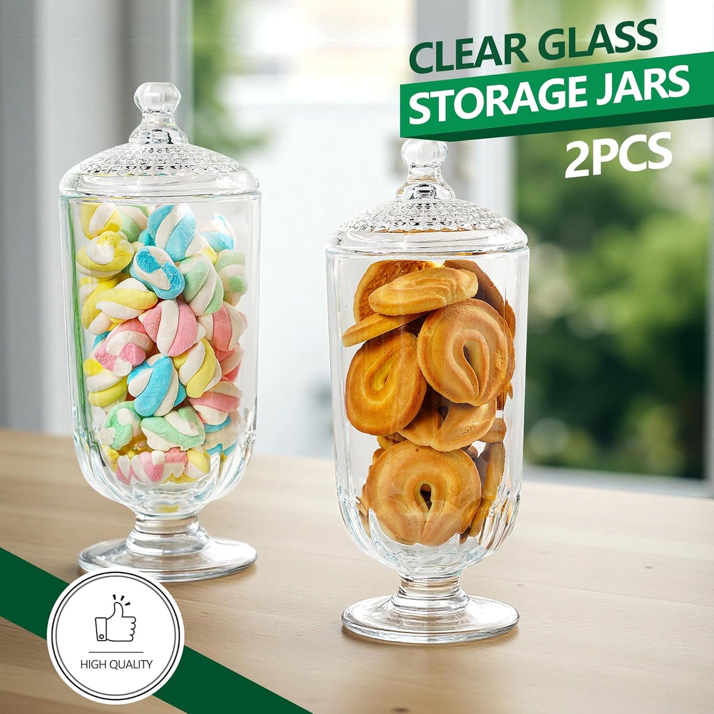 2 Pack 24oz Clear Glass Candy Jars with Lids Glass Decorative Storage Jar for Candy Buffet, Wedding Favors, Baby Shower, Party Decor, DIY Crafts
