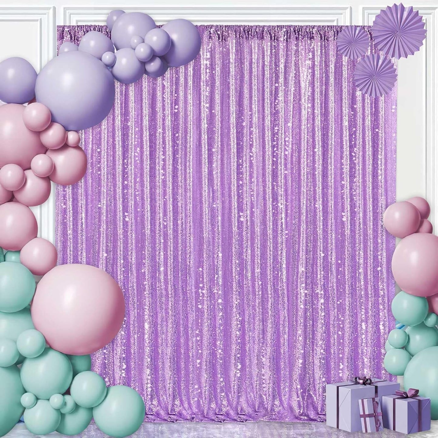 8ft x 8ft Light Purple Sequin Backdrop Curtain Glitter Photo Booth Backdrop for Wedding Birthday Baby Shower Event Decorations