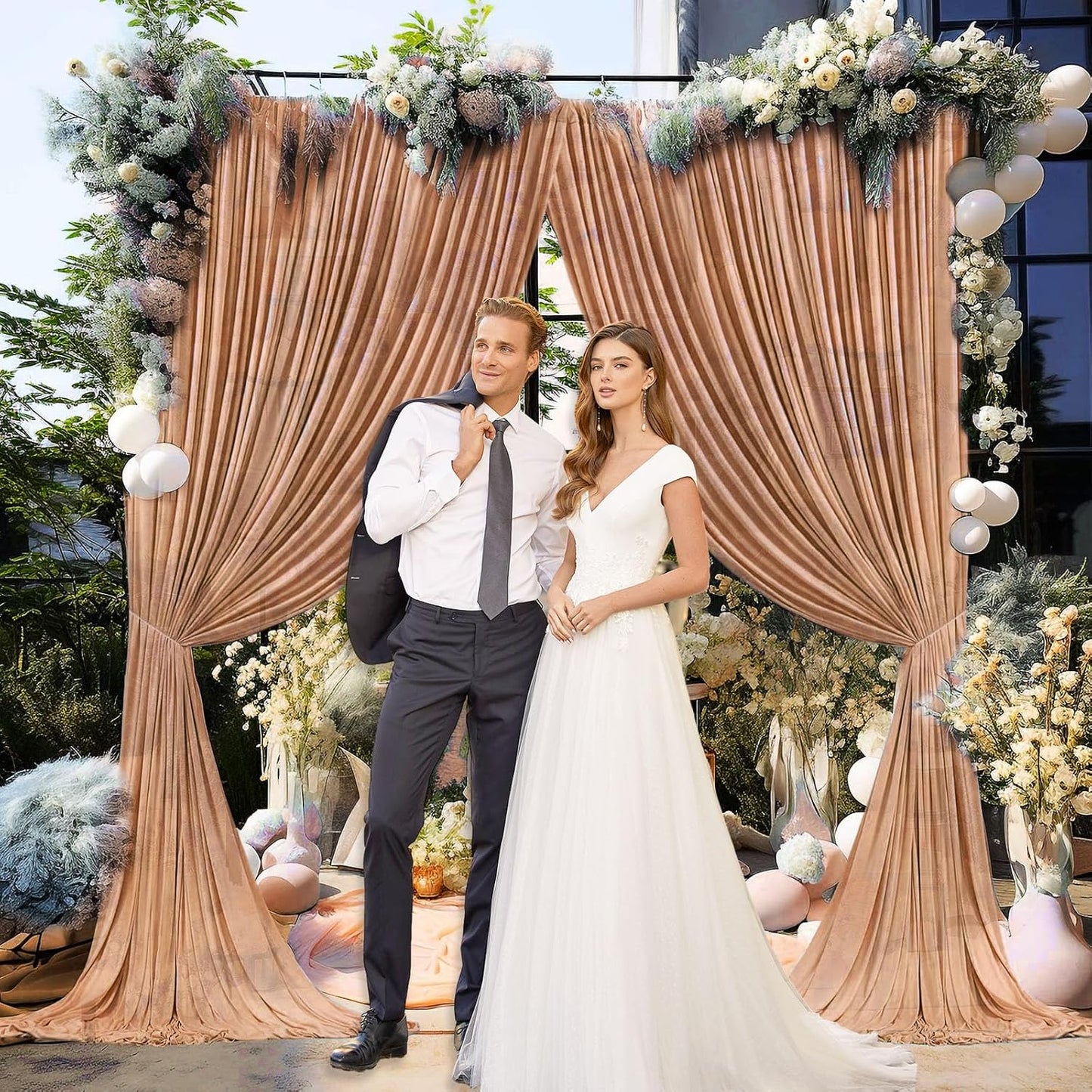 10 x 10 Feet Khaki Backdrop Curtain for Partie, Background Curtains for Photoshoot, Birthday, Wedding, Halloween, Thanksgiving, Christmas Day, New Year Party Decorations 5Ft x 10Ft, 2 Panels