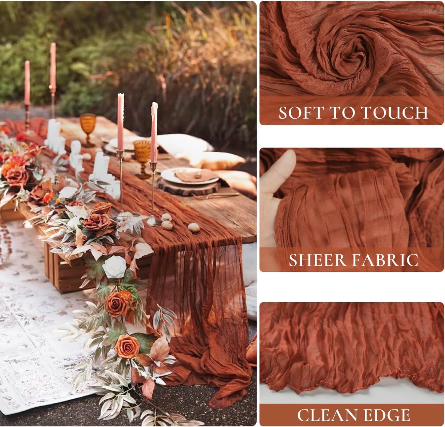 Fall Table Runner Terracotta Cheesecloth Table Runner 35x120in Burnt Orange Cheese Cloths Table Runner 10FT Rust Gauze Runner for Thanksgiving Wedding Party Baby Shower Fall Decor