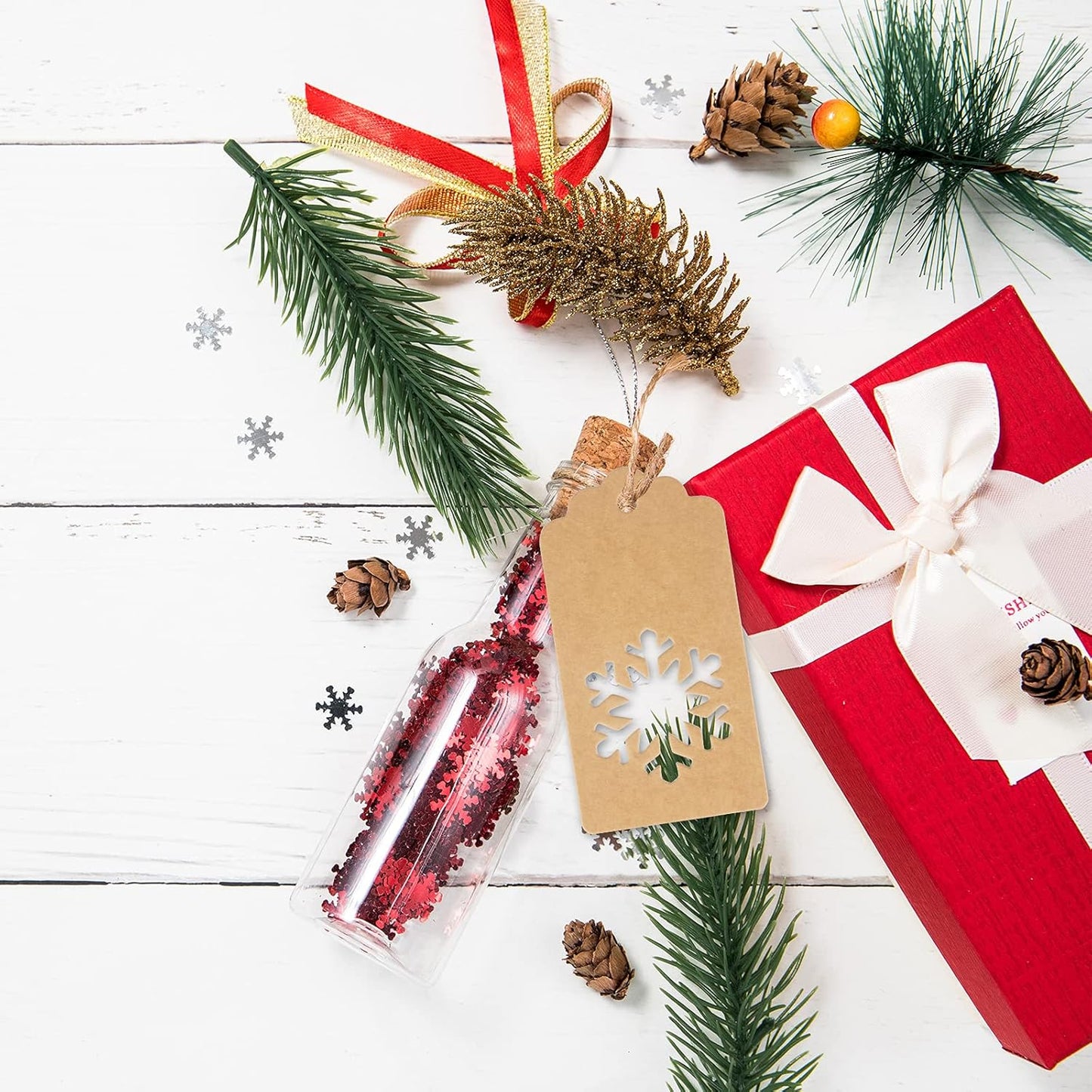 jijAcraft Christmas Gift Tags - 100Pcs Christmas Tags with String, Blank Xmas Name Labels, Kraft Paper Hollow Trees, Rudolph, Snowflake Shapes Holiday Labels for Xmas Party Favors, DIY Crafts, Jar