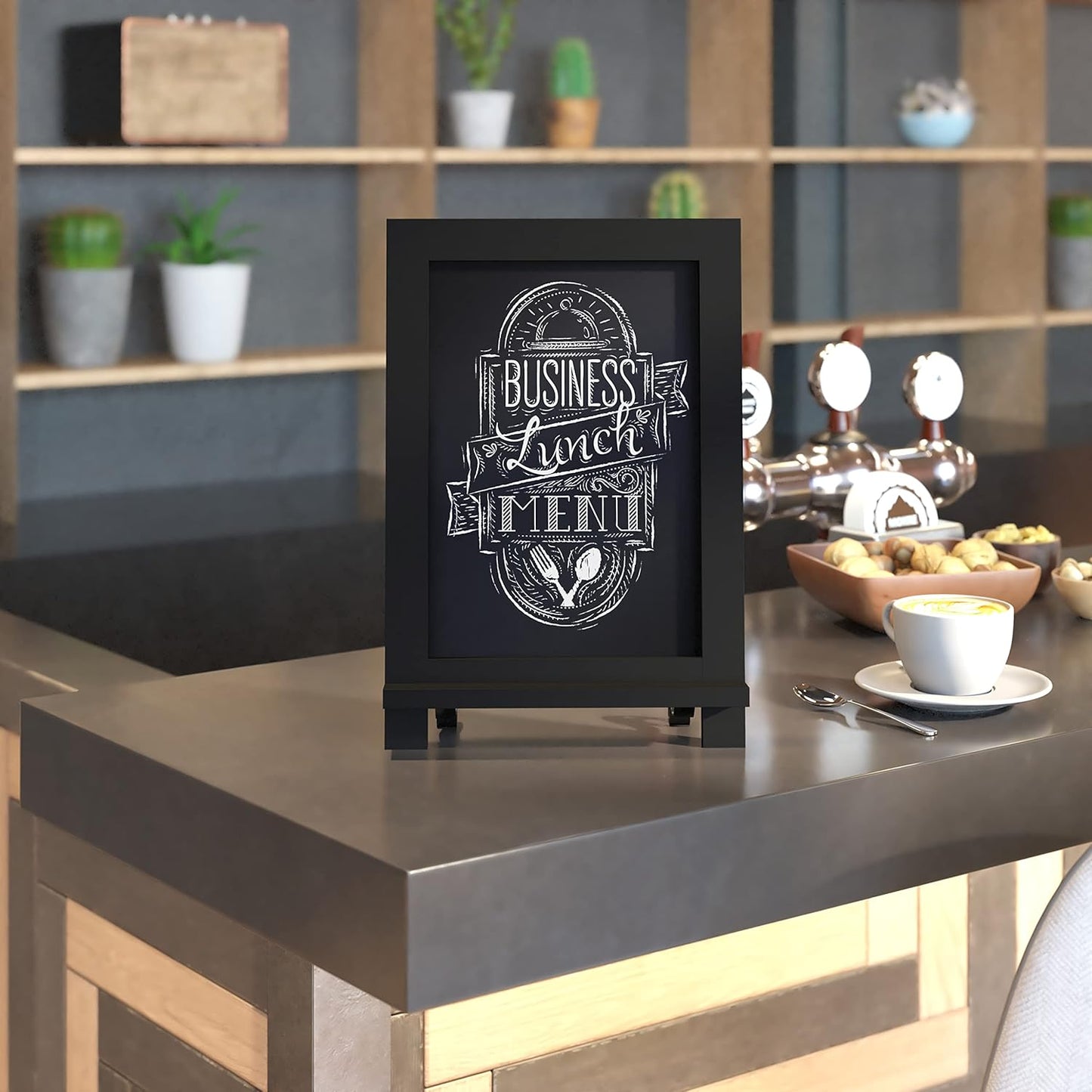 HBCY Creations Black Wooden Tabletop Chalkboard with Legs/Vintage Wedding Table Sign/Small Kitchen Countertop Memo Board/Antique Wooden Frame (9.5” x 14” Inches) (4 - Black)