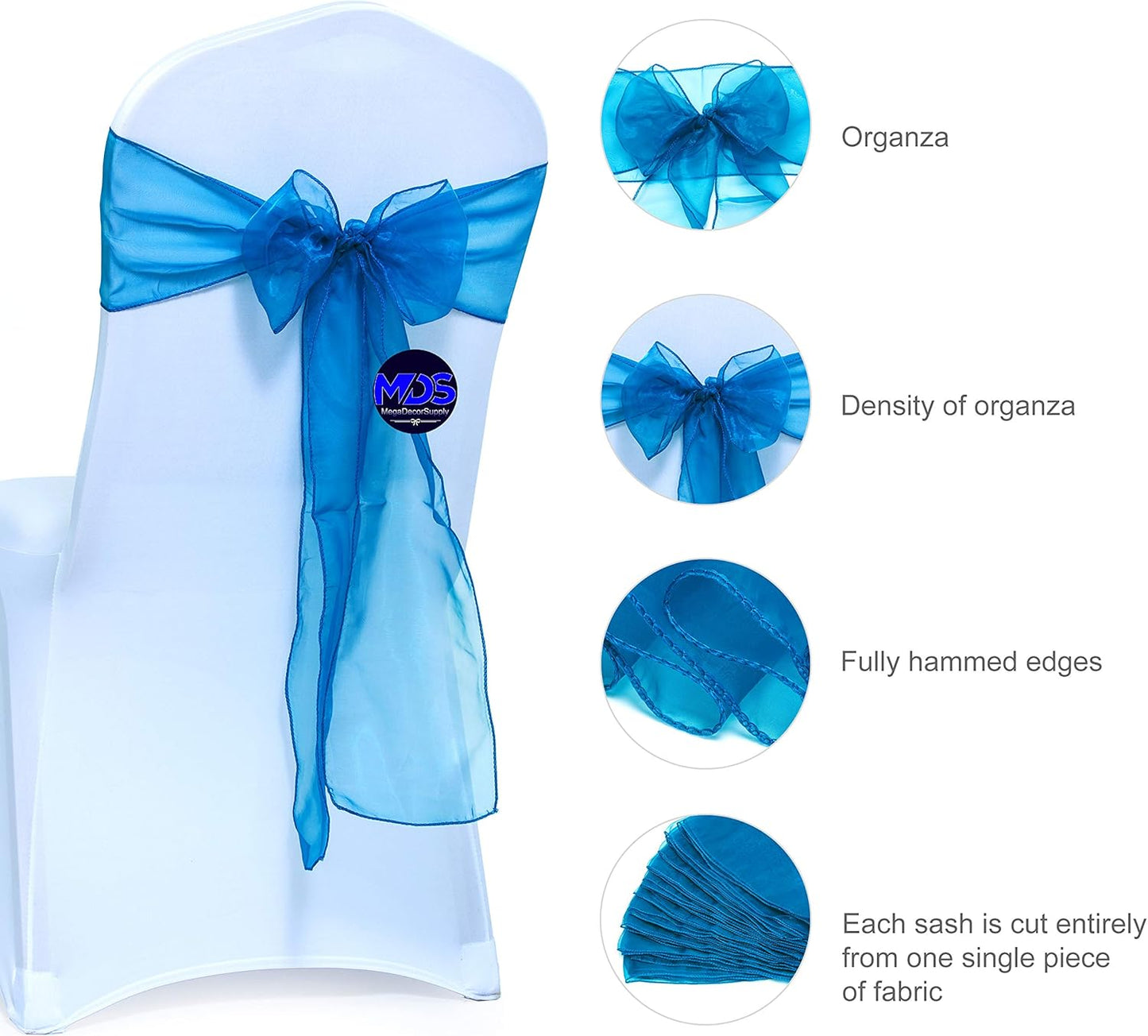 MDS Pack of 150 PCS Organza Chair Sashes Wider Dining Chair Bows Ribbon Tie Back for Wedding Party Birthday Bridal Shower Reception Event Banquet Home Chair Cover Decoration - Dark Teal