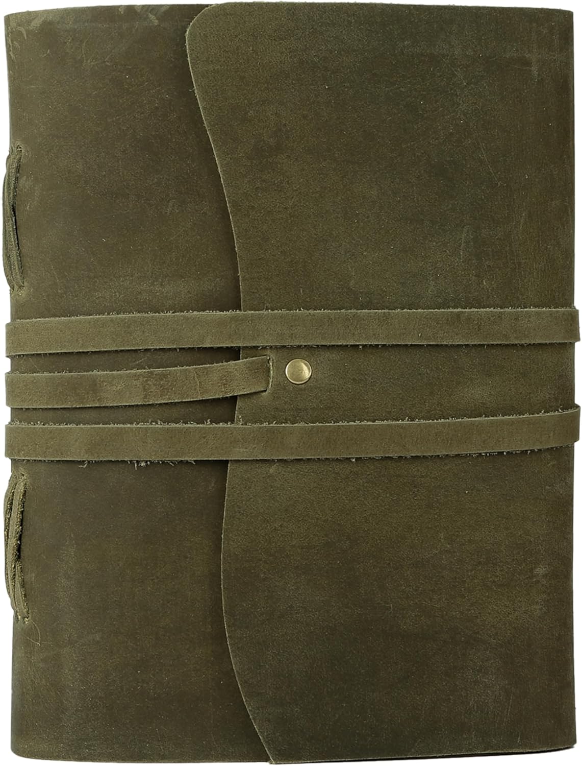 Handmade Leather Journal 8x6 Inch | Green Vintage Notebook with Unlined Paper | Cotton Recycled Paper | Antique Travel Diary, Sketchbook, Writing Journal for Men & Women