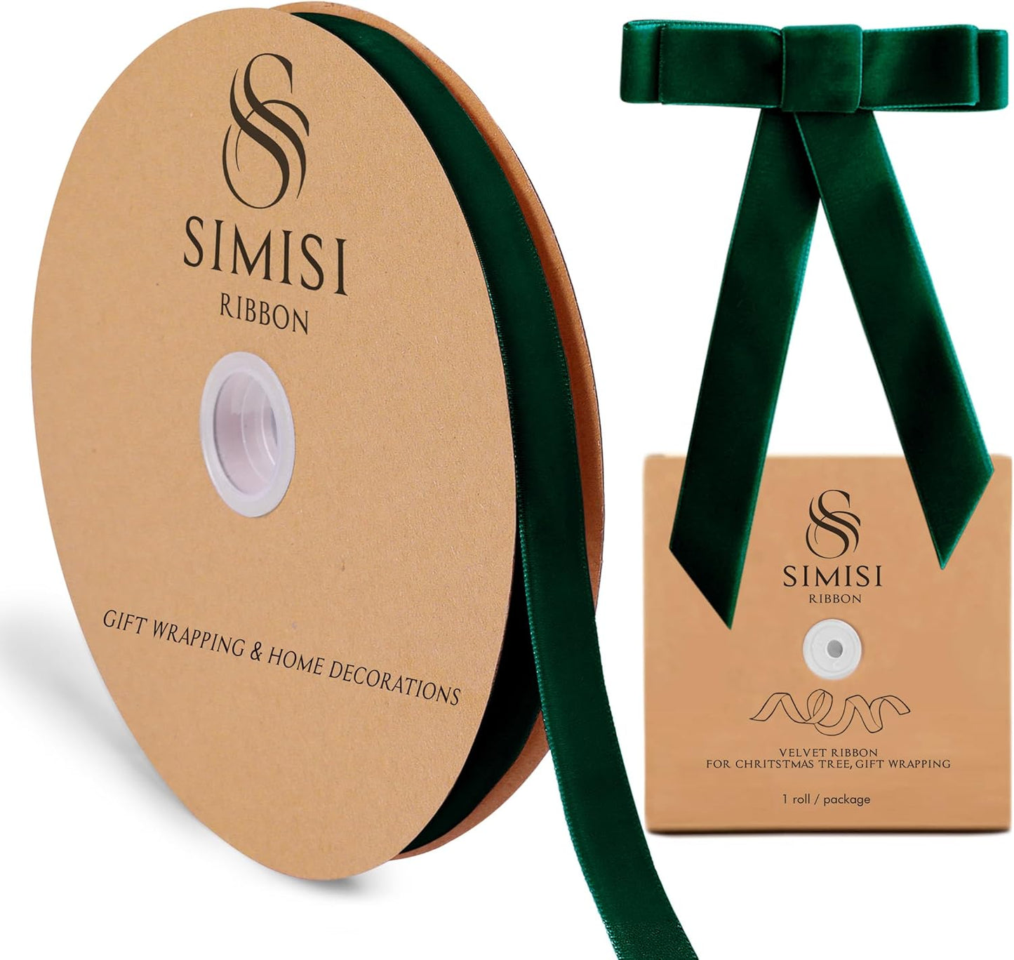 Dark Green Velvet Ribbon 5/8'' 25 Yards for Christmas Tree, Gift Wrapping, Flower Bouquet, Wreath Decorations, Bow Making