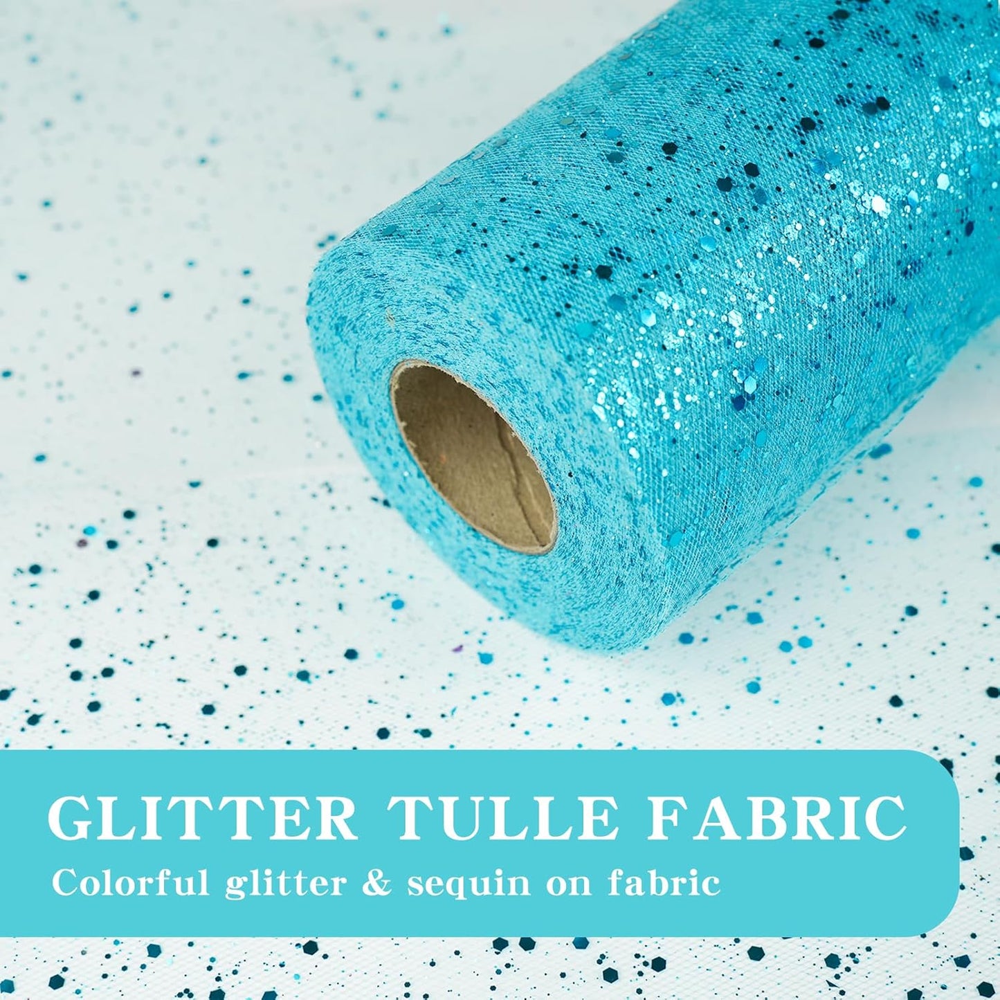 Glitter Tulle Rolls, 6” by 50 Yards (150FT) Sparkling Tulle Spool Ribbon Sequin Tulle Netting Fabric for Tutu Skirt Wedding Birthday Baby Shower (Peacock)