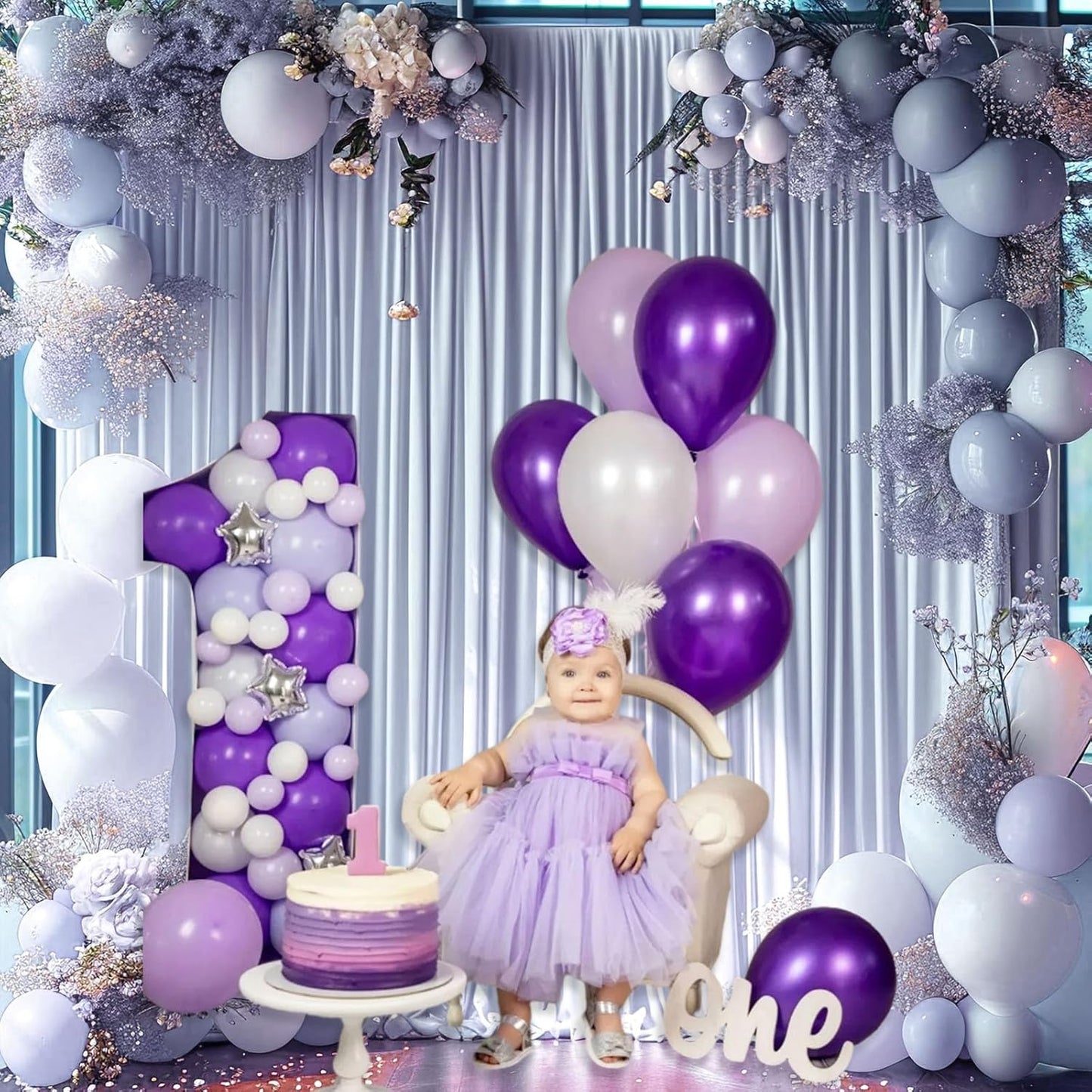 10 x 7 Feet Purple Gray Backdrop Curtain for Partie, Background Curtains for Photoshoot, Birthday, Wedding, Halloween, Thanksgiving, Christmas Day, New Year Party Decorations 5Ft x 7Ft, 2 Panels