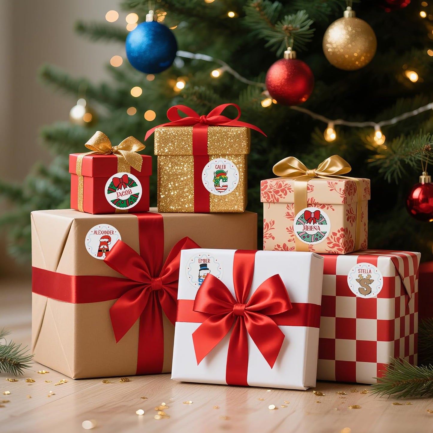 Personalized Christmas Stickers, Custom Name Waterproof Christmas Gift Tags for Gift Box Holiday Decorations, Stockings, Party Favors (Initial 2)