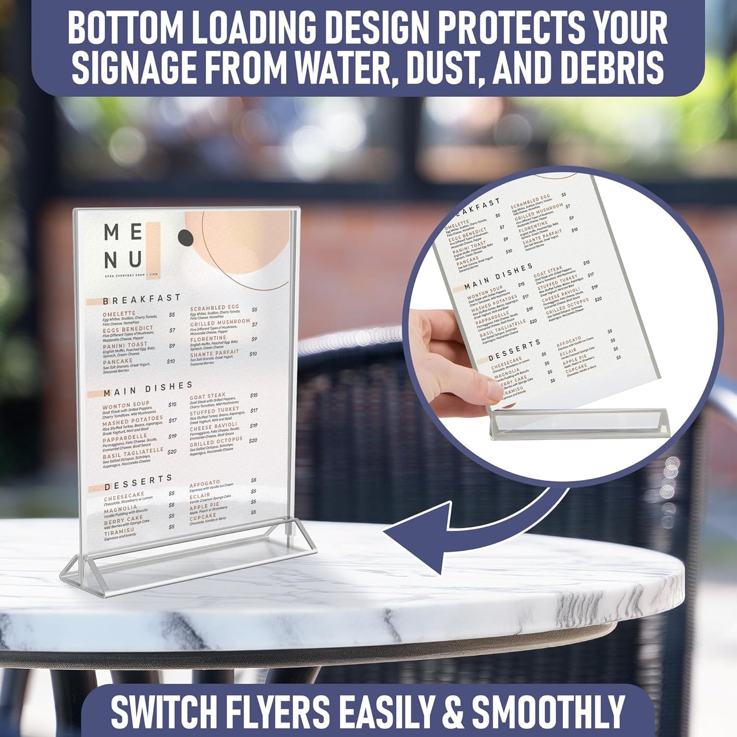 Silver Picture Frames Double-Sided, 6-Pack 5x7 Acrylic Table Number Holders, Clear Easel Stands for Signs, Silver Frames for Wedding Table Numbers, Menu Holders, Photo Displays for Events and Décor