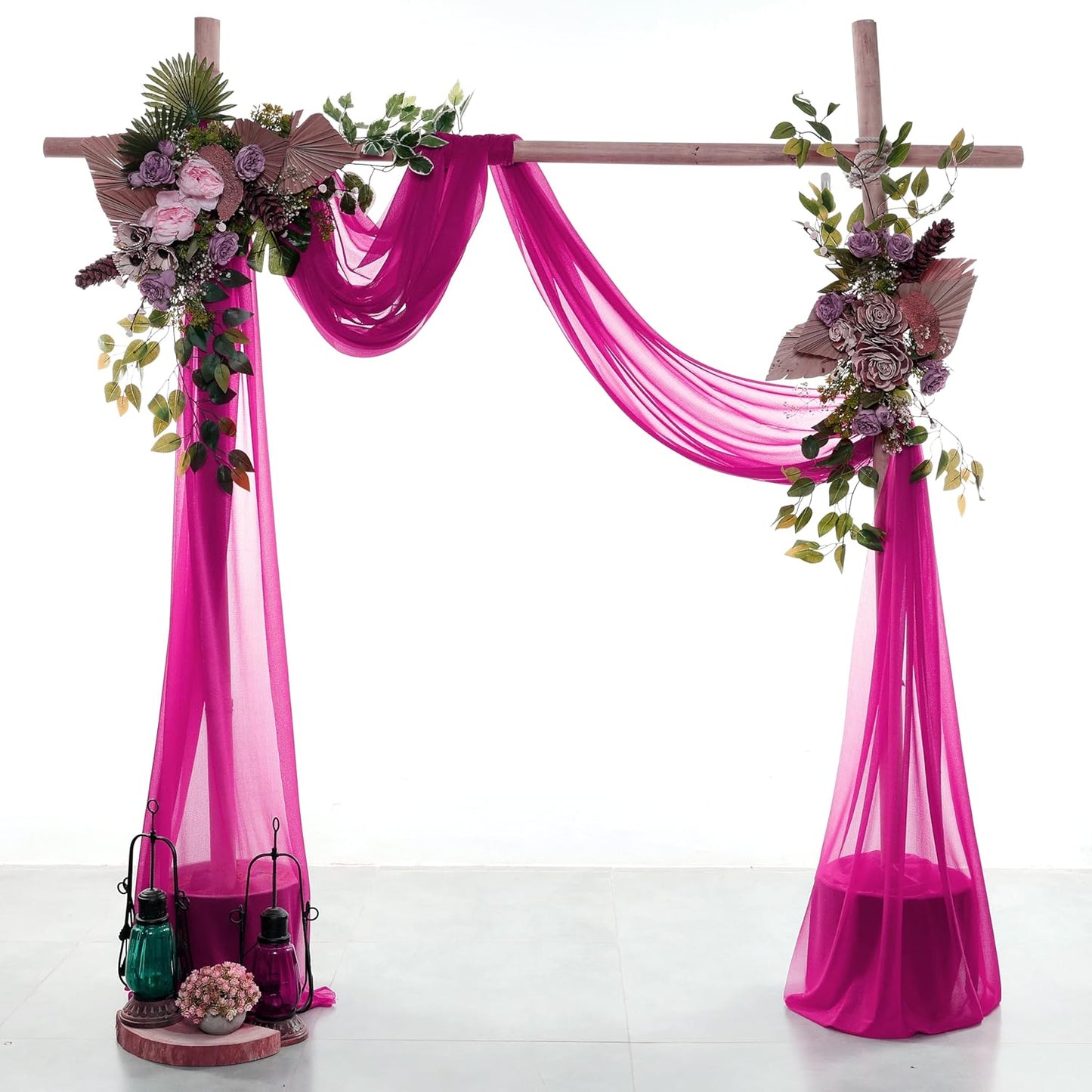 VDS Pack of 2 Panel (30 Inch X 40 Feet) Wedding Arch Draping Fabric Sheer Chiffon Fabric Drapery for Wedding Ceremony Reception Swag Backdrop Canopy Chuppah ARBO Altars Decoration (Magenta)