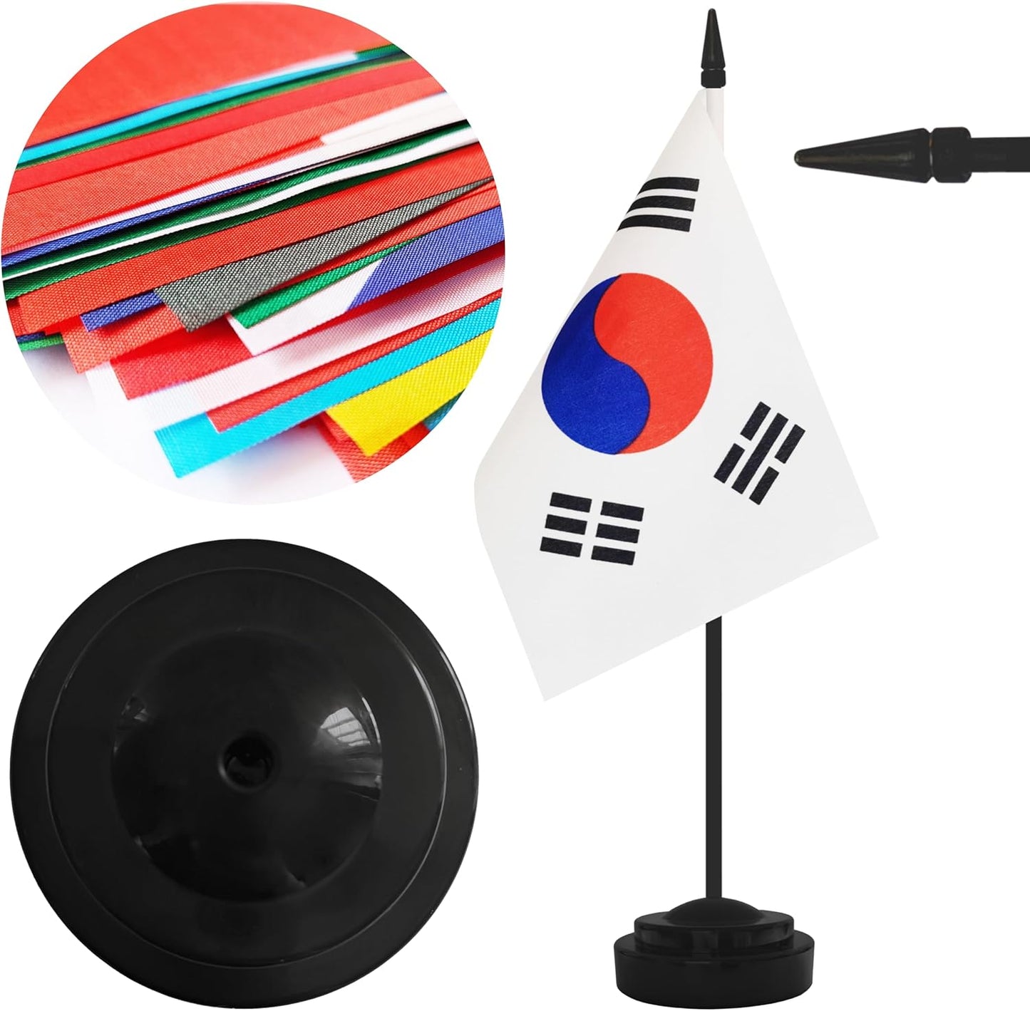 2 Pack Korea Desk Flag Set, Korean Desktop Small Miniature Table Office Flag with 12" Black Pole and Black Base, Offices, Classroom, Home, Festival Decoration (Korea)