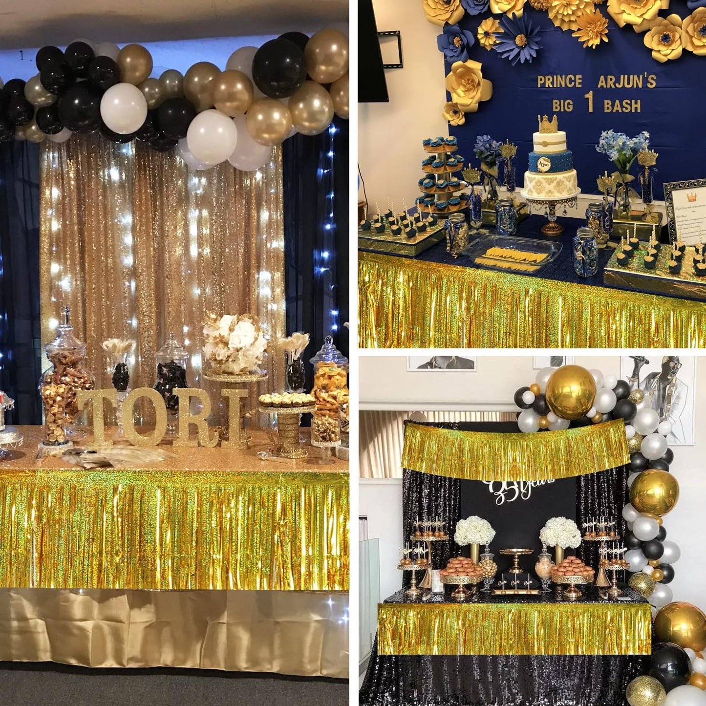 BEISHIDA 3 Packs 30 Feet Metallic Foil Fringe Garland Tinsel Streamers，Laser Gold Wall Hanging Tinsel Fringe Banners for Wedding Birthday Party Decoration Halloween Christmas New Year