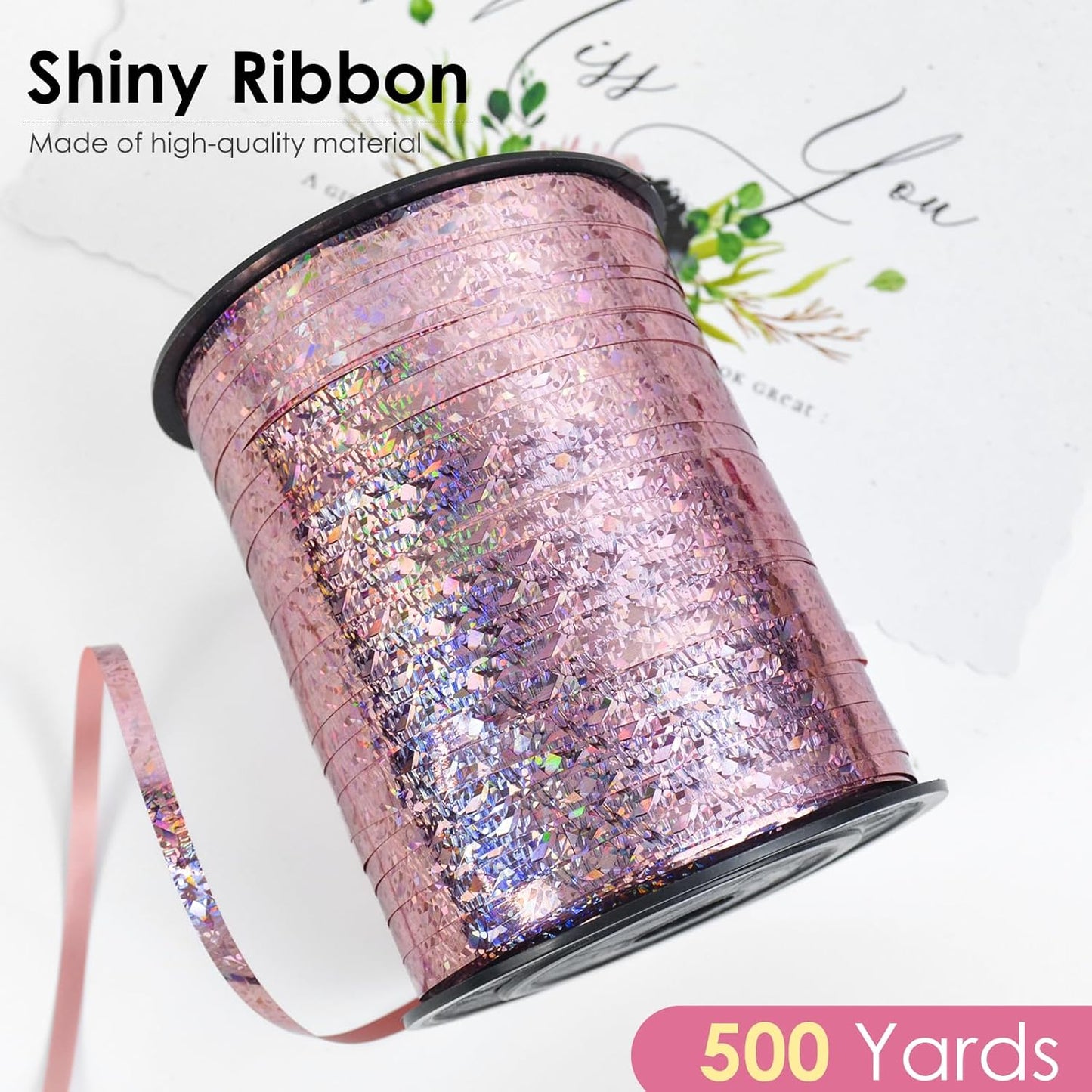 Pink Curling Ribbon - 500 Yard Shiny Metallic Curly Gift Ribbon for Wrapping & Floristry