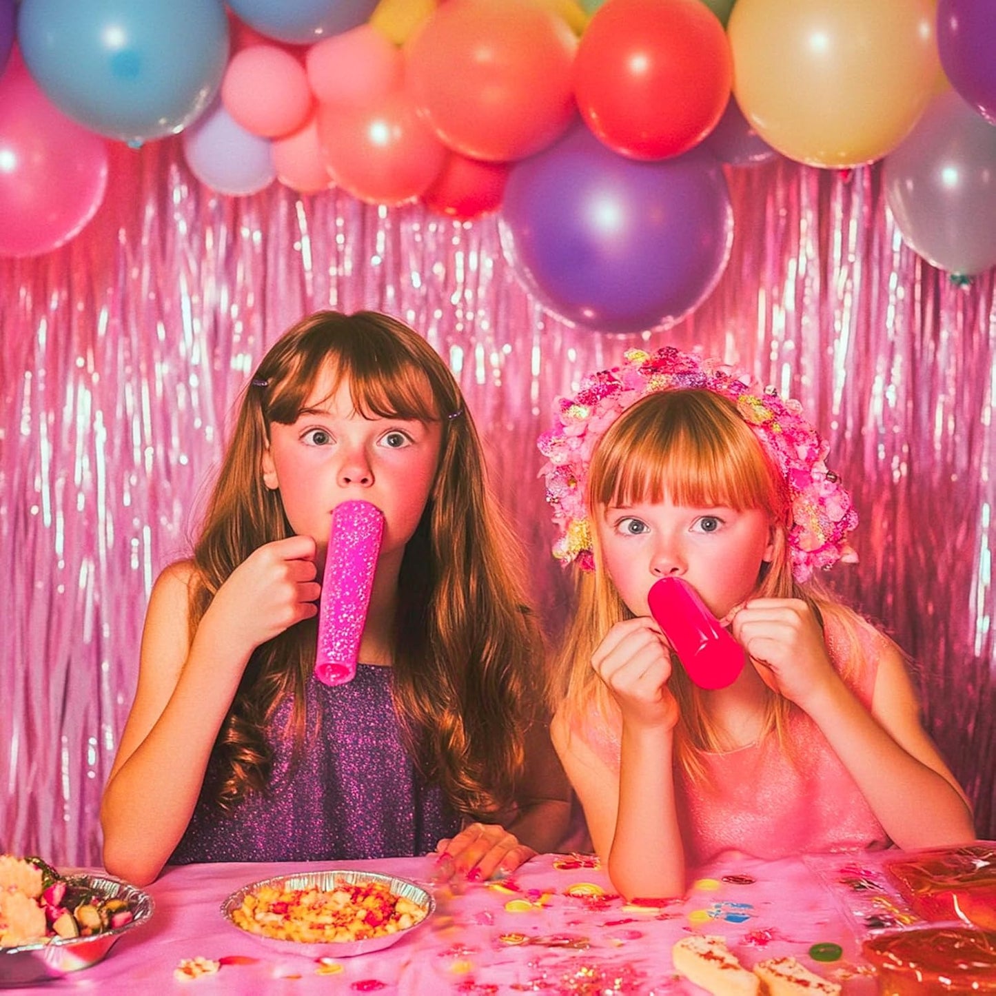 PartyWoo Pink Streamers Tinsel Backdrop Curtain 3pcs 8.2ft Foil Fringe Curtain for Baby Shower Bridal Shower Wedding Pink Cheetah Princess Girl Pajama Theme Birthday Party Celebration Decorations