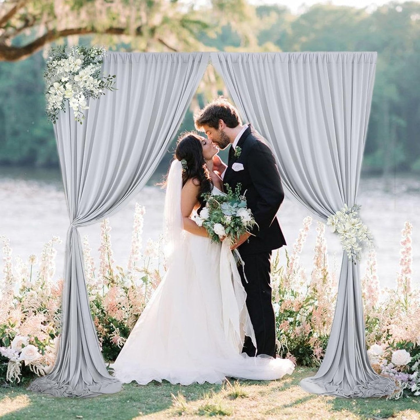 10 x 7 Feet Silver Backdrop Curtain for Partie, Background Curtains for Photoshoot, Birthday, Wedding, Halloween, Thanksgiving, Christmas, New Year Party Decorations 5Ft x 7Ft, 2 Panels