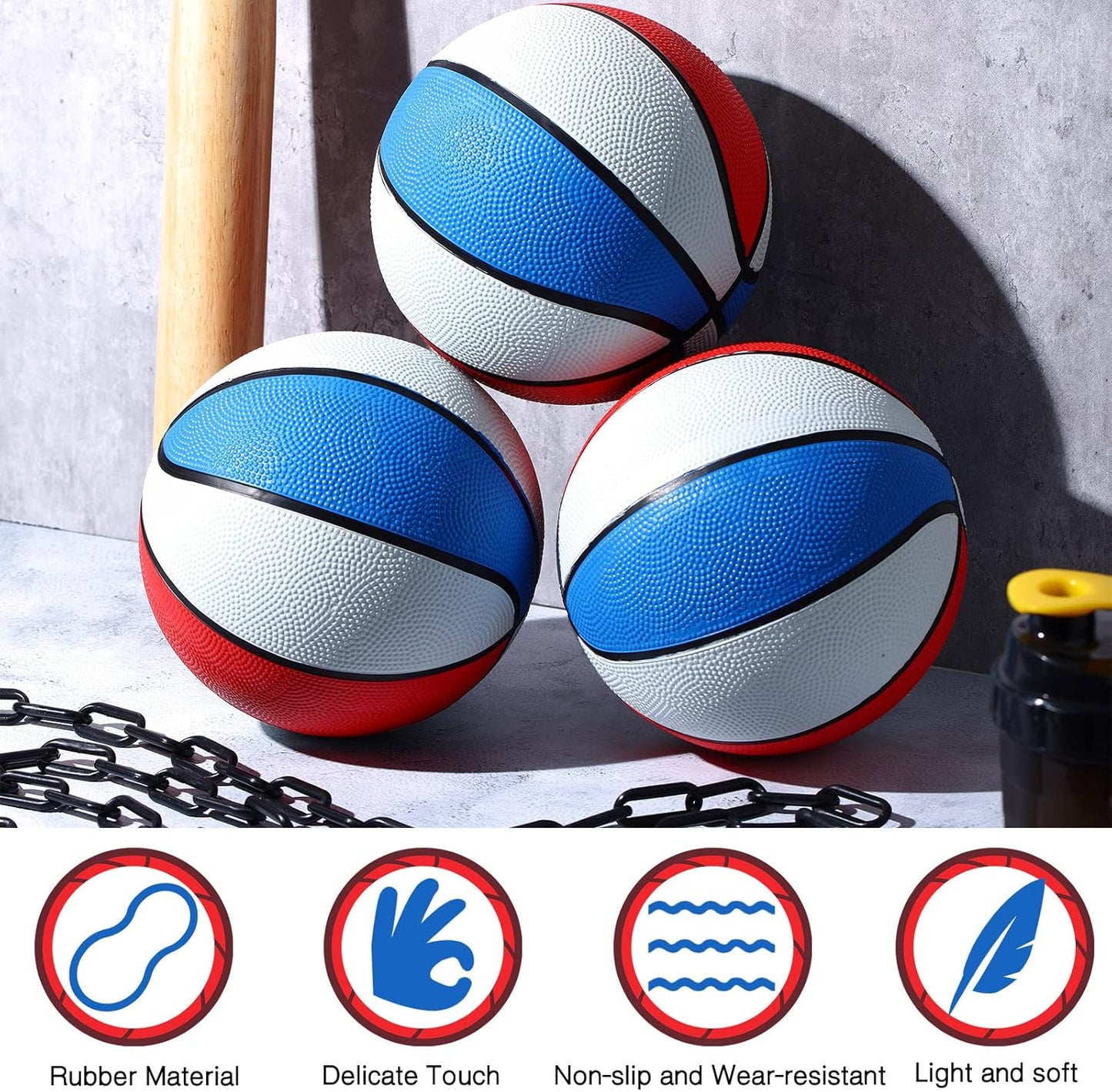 Vinsot 6 Pack Operation Christmas Mini Rubber Basketballs 7 Inch Red, White and Blue Mini Basketball Set Bulk Small Basket Balls for Indoor, Outdoor, Pool Parties, Game Party Favors