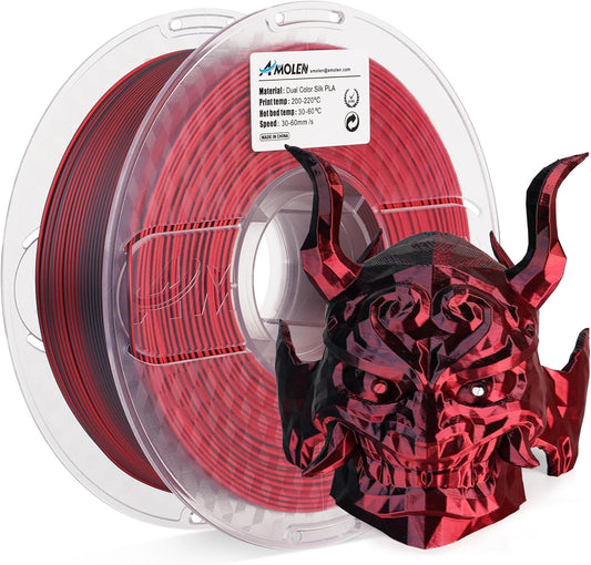 AMOLEN Silk PLA 3D Printer Filament, Silk Dual Color Red Black PLA Filament 1.75mm, Shiny Coextrusion PLA Filament, Color Change 3D Printing Filament 1KG/2.2lb