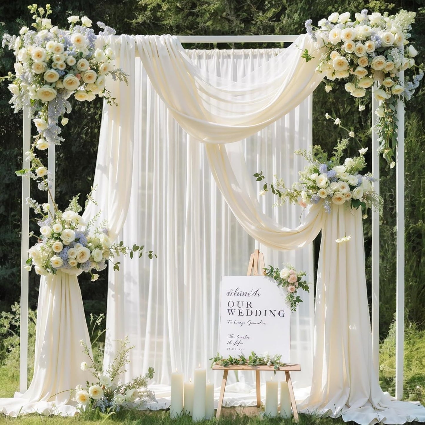 MDS Halloween Chiffon Draping Fabric - 2 Panel, 30" Wide x 75ft Long - Sheer Spooky Arbor & Canopy Drapery for Haunted House Backdrops, Party Ceilings, DIY Costumes & Themed Events - Ivory