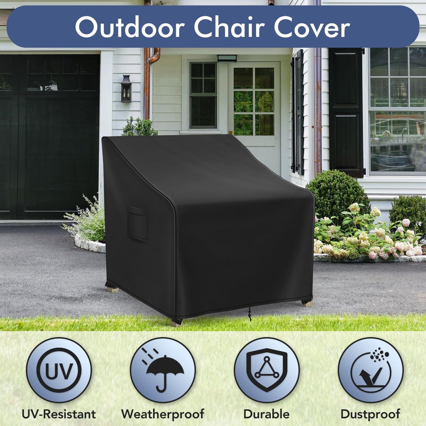 Patio Furniture Covers Waterproof for Chairs, Lawn Outdoor Chair Covers 2 Pack, Patio Chair Covers for Outdoor Furniture Fits up to 26W x 25D x 34H inches, Black