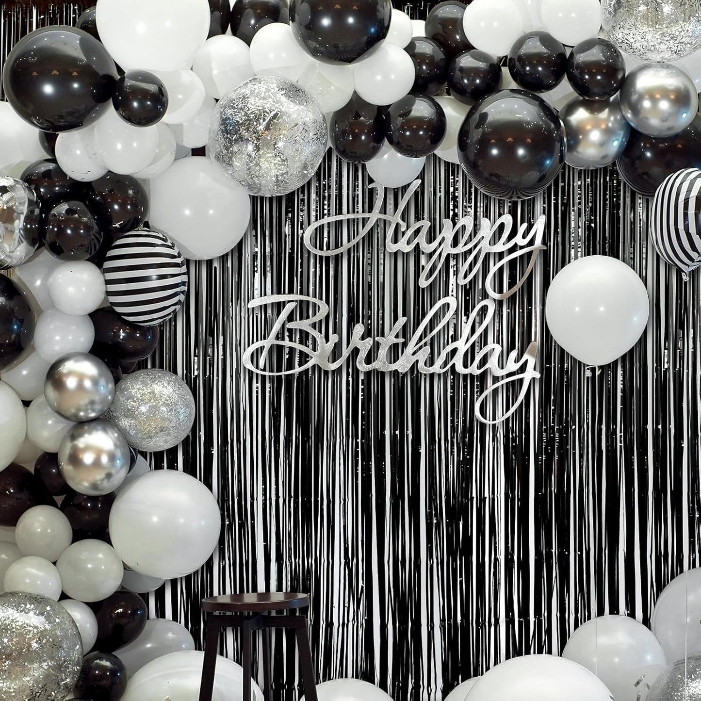 RUBFAC 2 Pack Black Backdrop Party Decorations Tinsel Foil Fringe Curtains Photo Booth Streamer for Halloween Party Decorations New Year Bachelorette Wedding Engagement Birthday Holiday Party Supplies