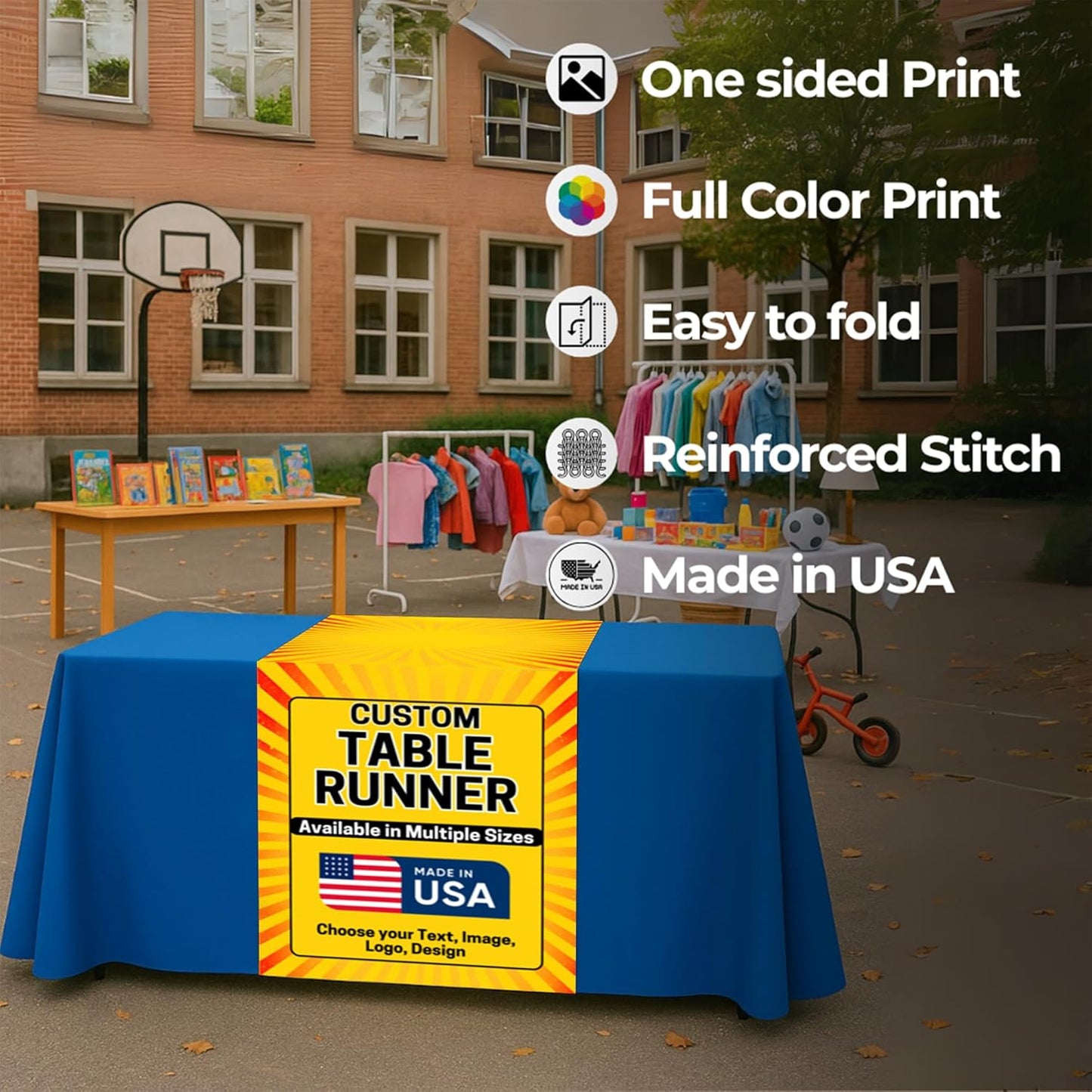 DreamController Custom Table Runner 12"x72" to 36"x72" with Business Logo, Image or Text | Personalized Table Runner for Trade Shows, Events, Birthday, Wedding | Made in USA | Fast delivery | HD Print