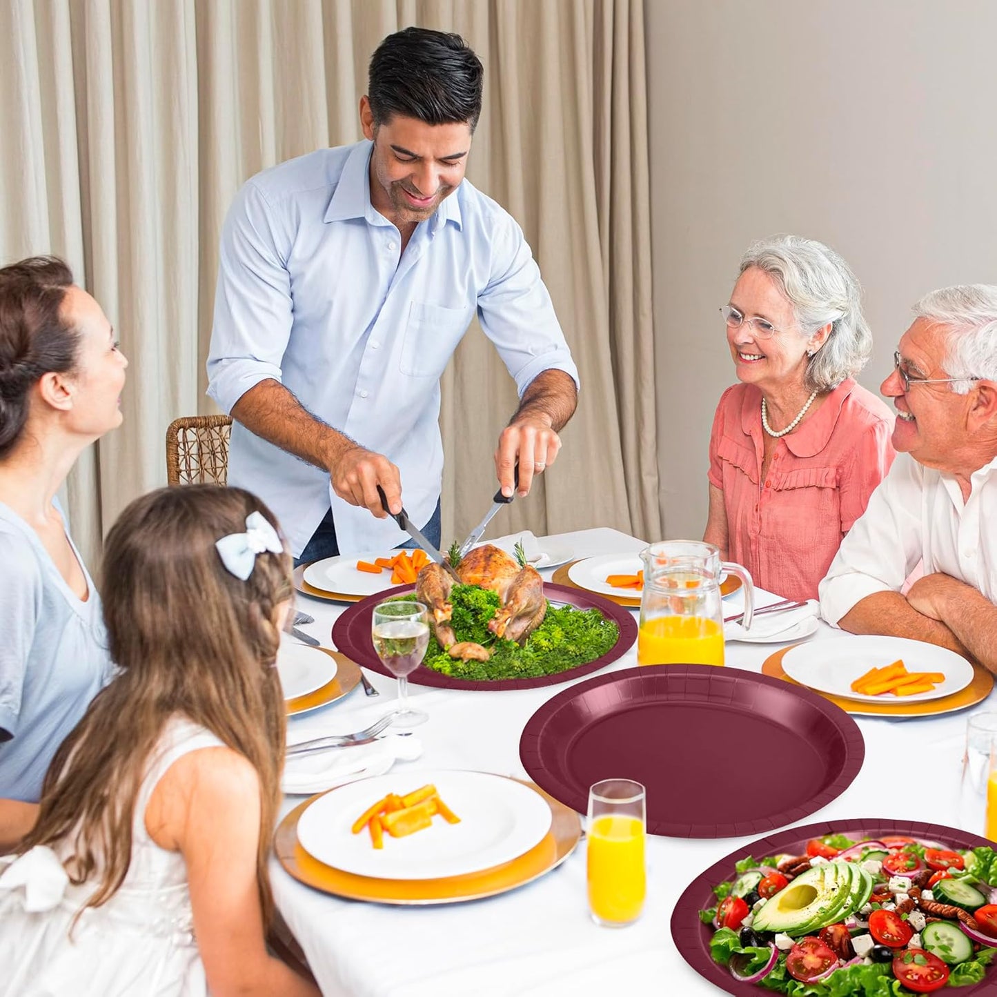 QZYL 50 Count Large Paper Plates, 12.2'' X 10.2'' Oval Wine Red Disposable Paper Plates Daily Dinner Plates Heavy Duty Paper Plates Party Decorations for Birthday Wedding Formal Dinner Holiday