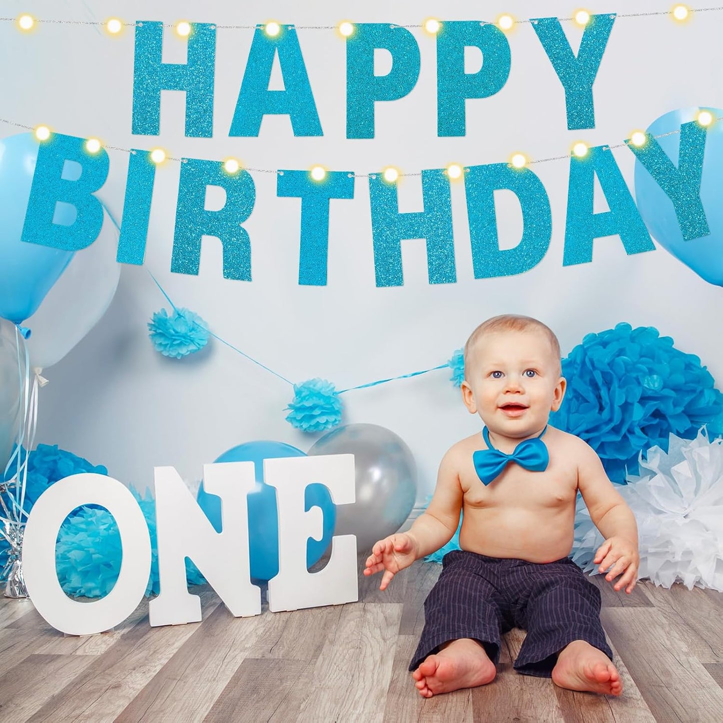 TaoBary 112 Pcs DIY Letter Kit Glitter Customizable Banner Letters Include 107 Letters and Numbers 3 Rope and 2 Needles for Birthday Halloween Christmas Wedding Valentine Party Decor(Baby Blue)