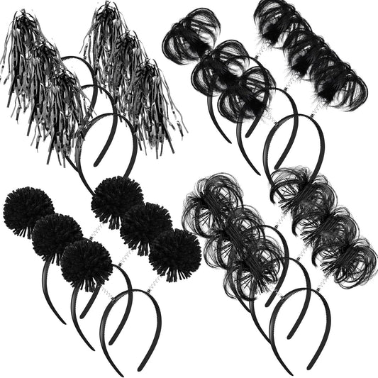 Censen 12 Pcs Halloween Pom Pom Party Headbands Tinsel Ponytails Spirit Head Bopper Headwear for Christmas Birthday Holiday