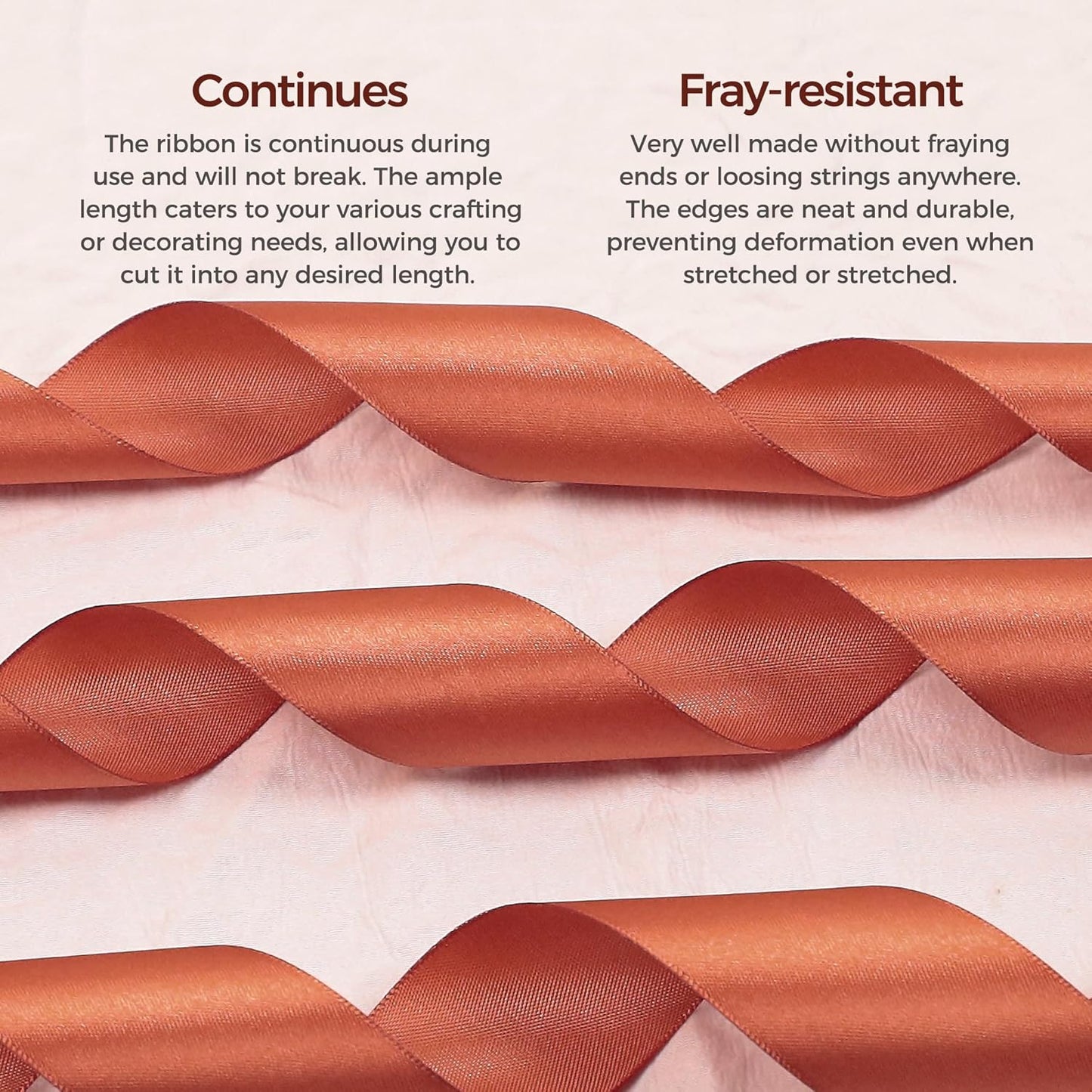 Copper Satin Ribbon 1/4 inch X Continuous 50 Yards, Single Face Polyester Ribbon Perfect for Gift Wrapping, Flower Bouquet, Wedding Decor, Crafts, Bow Making, Sewing and More