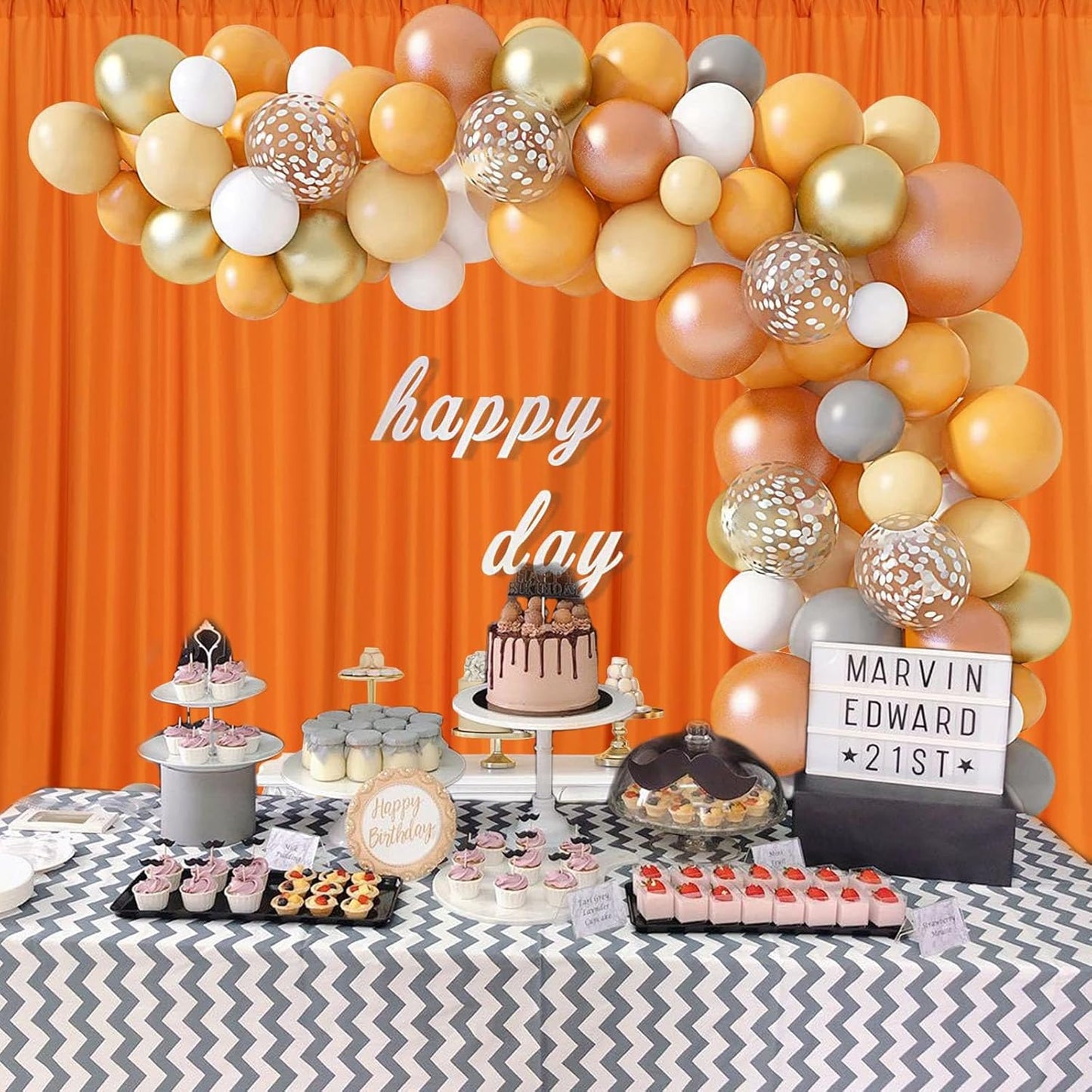 10 x 7 Feet Orange A Backdrop Curtain for Partie, Background Curtains for Photoshoot, Birthday, Wedding, Halloween, Thanksgiving, Christmas, New Year Party Decorations 5Ft x 7Ft, 2 Panels