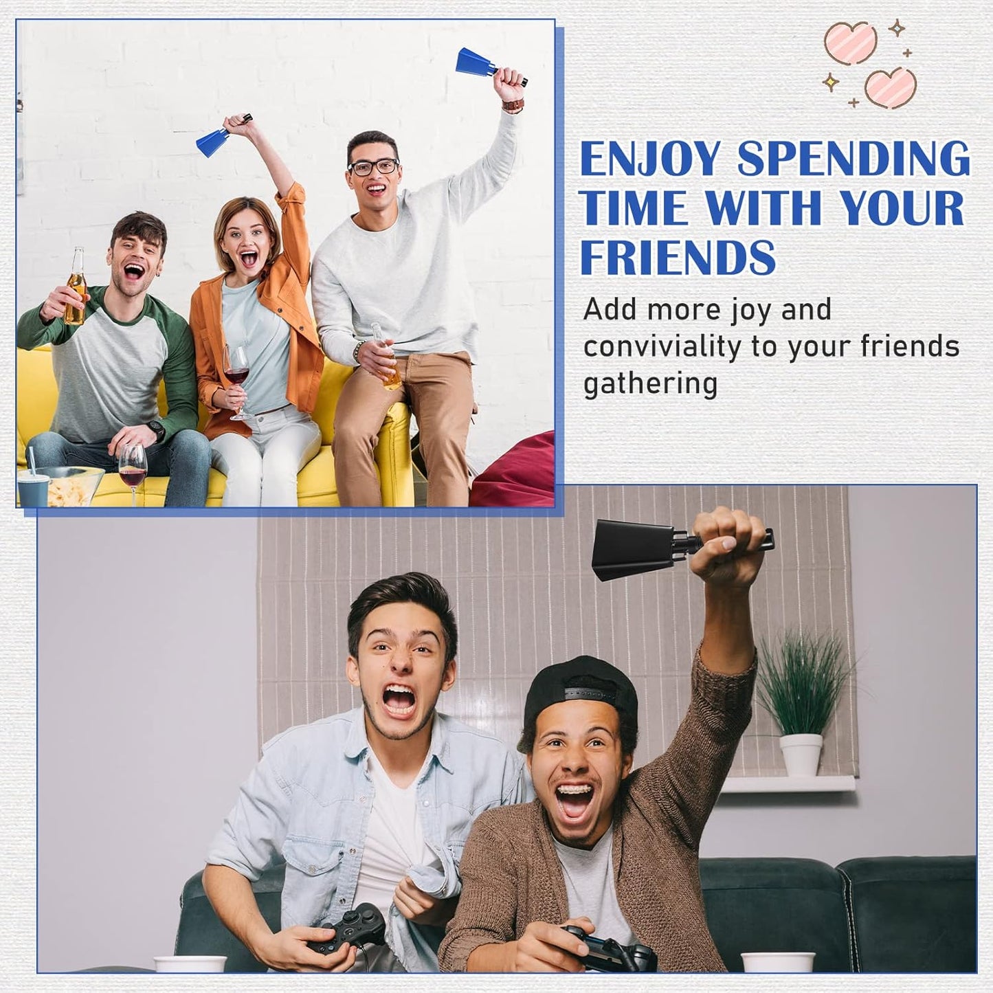 Pelopy 12 Pcs Large Cow Bell 9 '' Cowbell with Handle Cowbells for Sporting Events Hand Percussion Cheering Bell Chimes for Football Game, Alarm Loud Noise Makers, Musical Instrument(Blue)