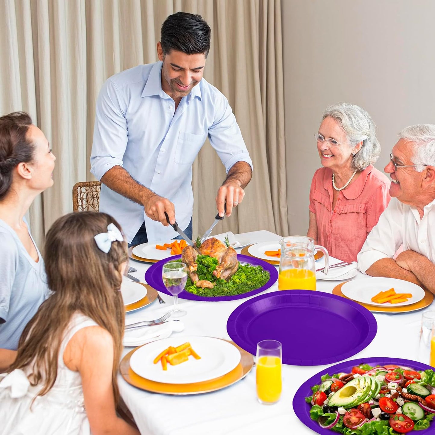 QZYL 50 Pcs Party Decorations, 12.2'' X 10.2'' Oval Large Plates, Purple Disposable Paper Plate Daily Dinner Tray Heavy Duty Paper Plates for Birthday Wedding Picnic Baby Shower Barbecue Holiday