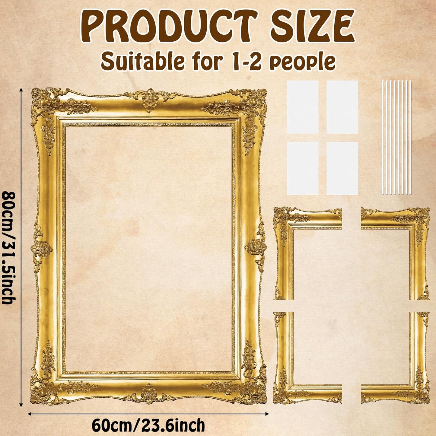 Large Photo Booth Props 32 x 24 Inch Gold Picture Selfie Frame Vintage Photo Frame Creative Friends Party Photo Props Accessories for Wedding Bridal Shower Bachelorette Birthday Party Supplies Decor