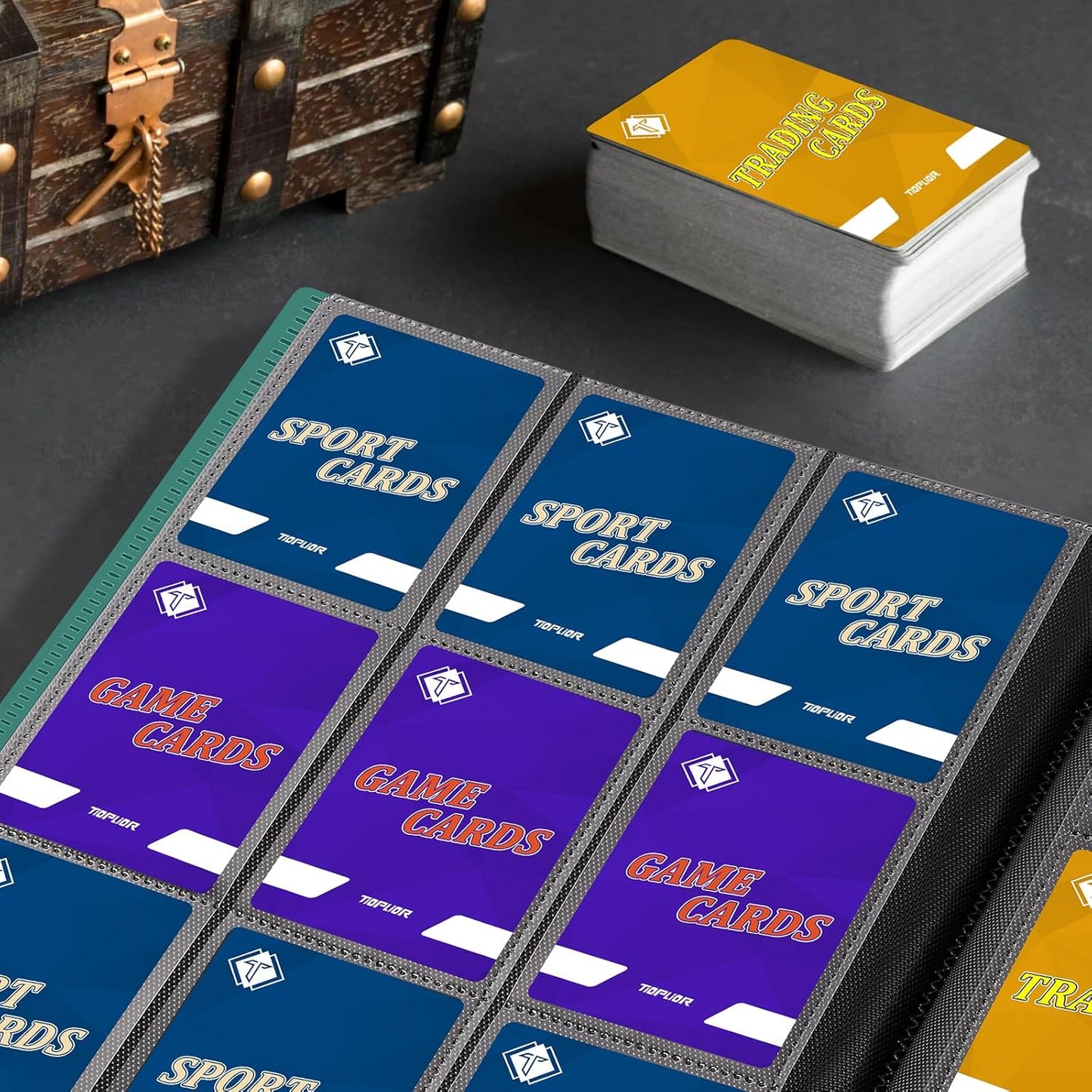 9 Pockets Card Binder for Trading Cards, Baseball Card Collection Binder with 360 Side Loading Pockets Sports Card Book Card Folder Card Album Card Holder Fit for MTG Football Play Cards (Green)