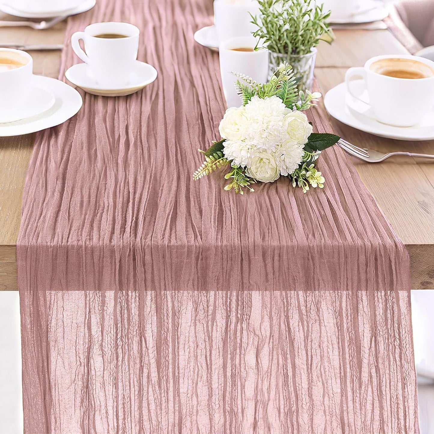 1-Pack Dusty Pink Cheesecloth Table Runners – 10FT (35x120 Inch) Boho Rustic Gauze Fabric Cheese Cloth Table Runner for Weddings, Baby Showers, Bridal Shower, Farmhouse & Birthday Party Decor