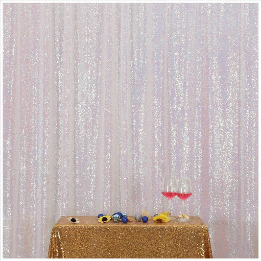 Poise3EHome White Iridescent Sequin Backdrop,8FT x 10FT Sequin Photography Backdrop Curtain for Party Decoration