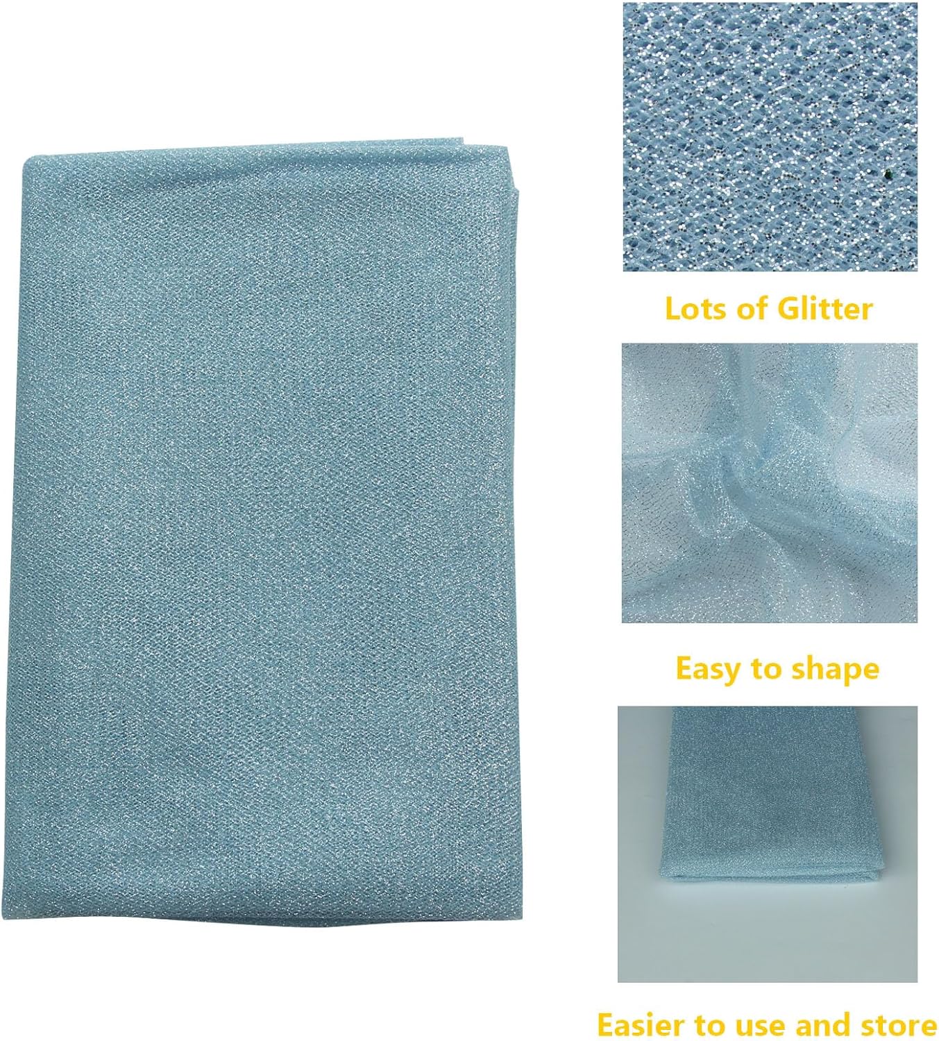 Glitter Tulle Fabric 56 Inch by 5.5 Yards Fabric Tulle Bolt for Wedding Christmas Decorations DIY White Tutu Baby Shower Table Skirt Ceiling Decor Birthday Party Craft Supplies-Blue