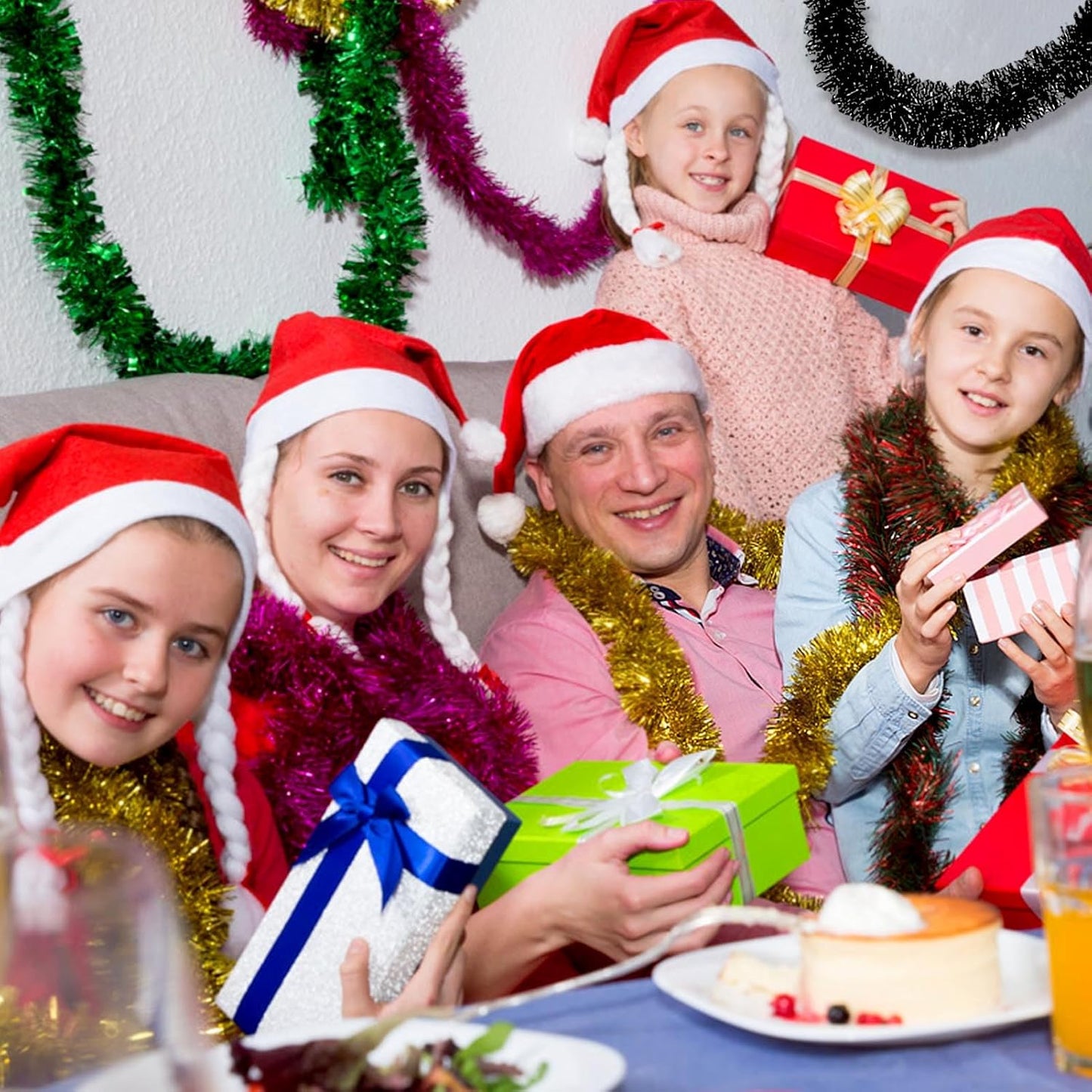 25 Feet Black Christmas Tinsel Garland, Metallic Foil Twist Banner Wall Hanging Tinsel Streamers Backdrop for Parade Floats, Christmas, Mother's Day, Birthday Party Decorations(4in x 25ft)