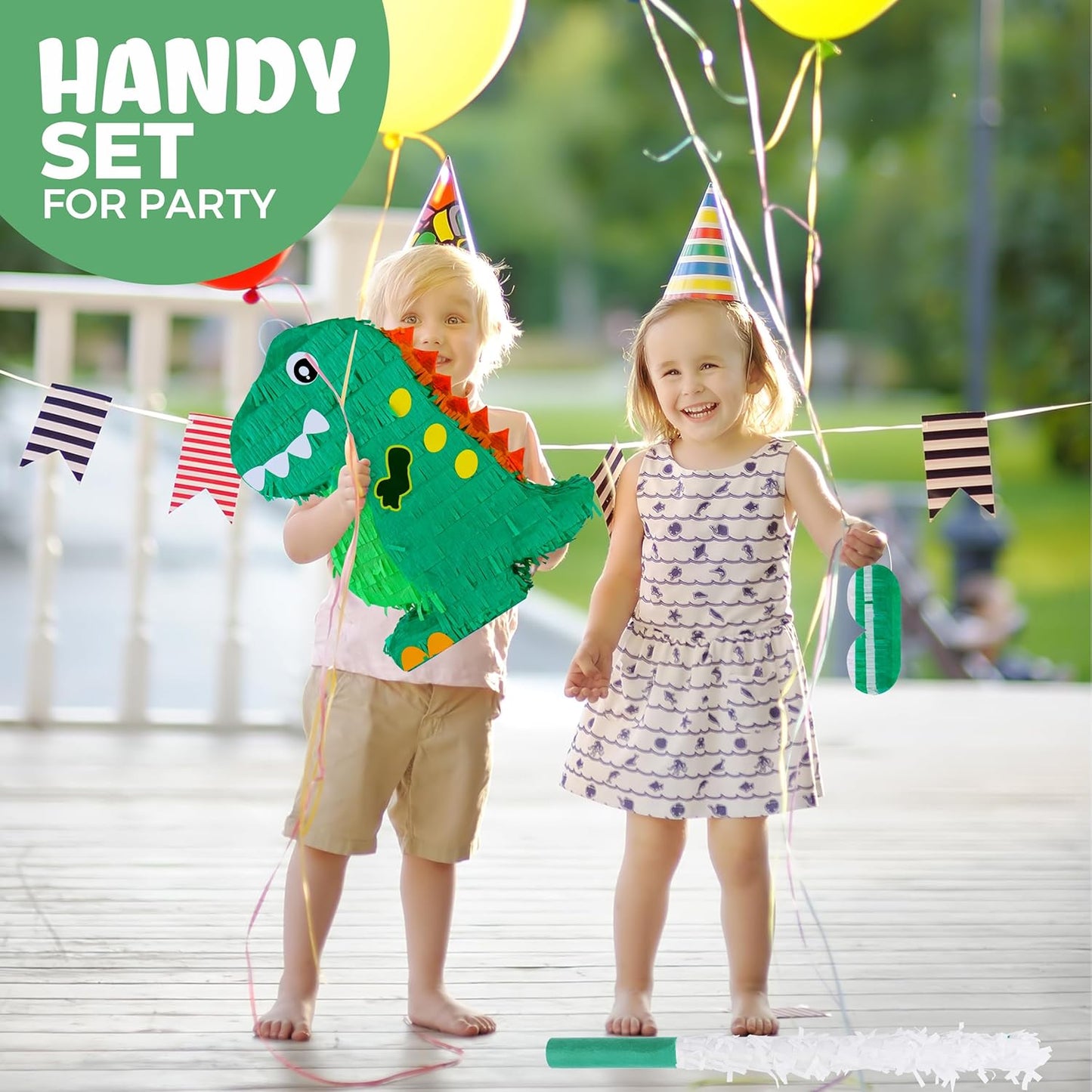 Dinosaur Pinata Bundle with a Blindfold and Bat (17x13x4 Inches), Perfect for Birthday Parties, Animal Theme Parties, Decorations
