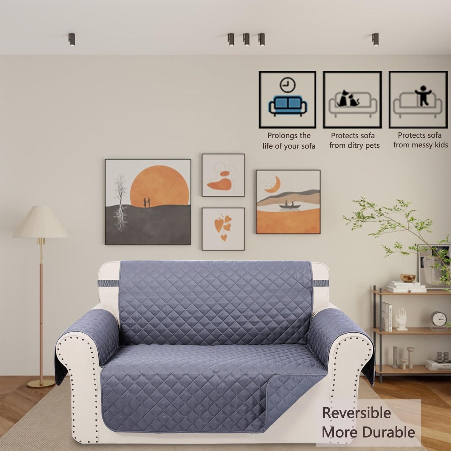 Reversible Loveseat Sofa Covers Couch Cover Furniture Protector(Loveseat Small,Dark Grey/Dark Grey)